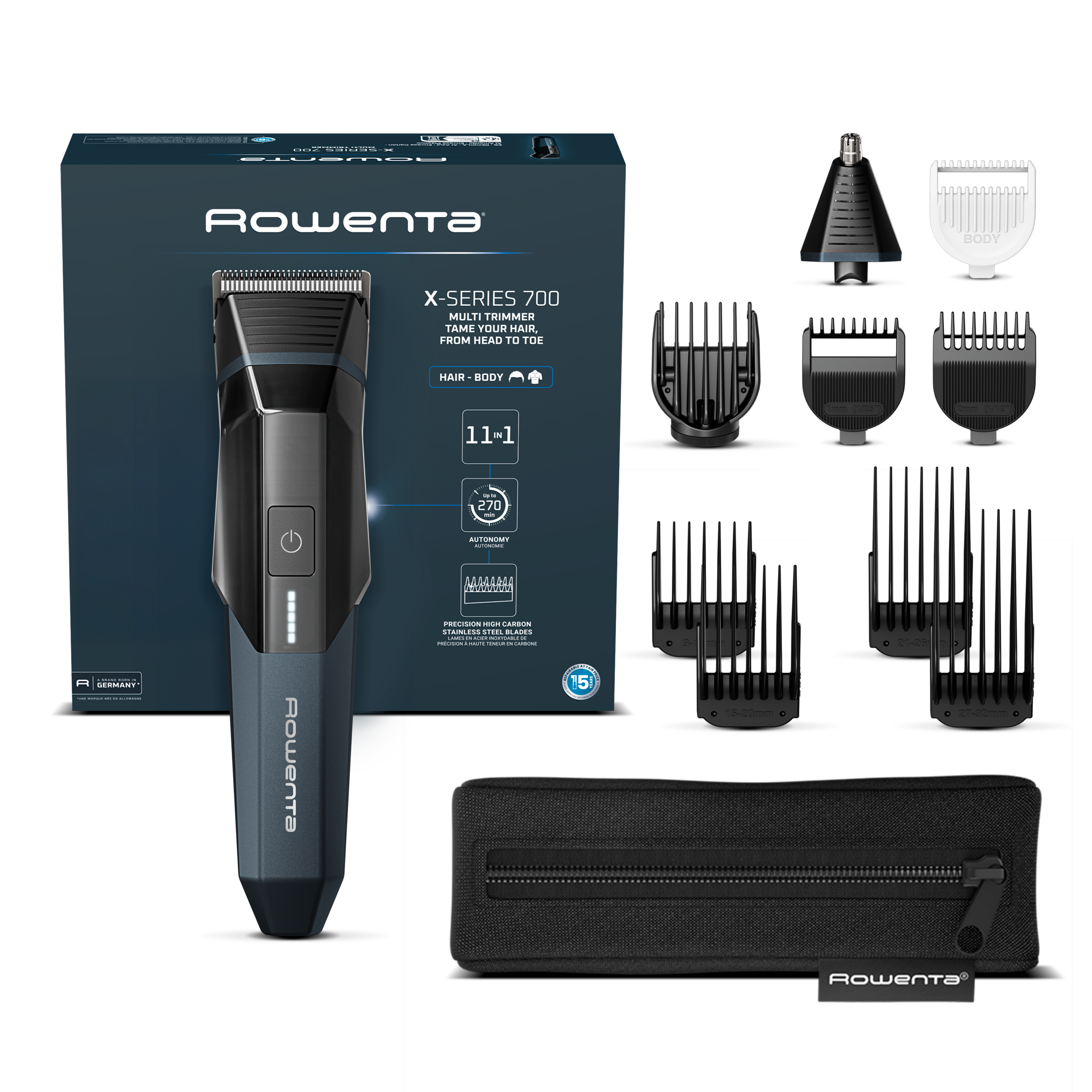 Recortadora 11 en 1, Para Barba, Pelo, Orejas, Nariz y Cuerpo, 270min, Cortapelos Hombre con cuchillas afiladas de acero inoxidable con alto carbono, motor 7500 RPM, gran precisión