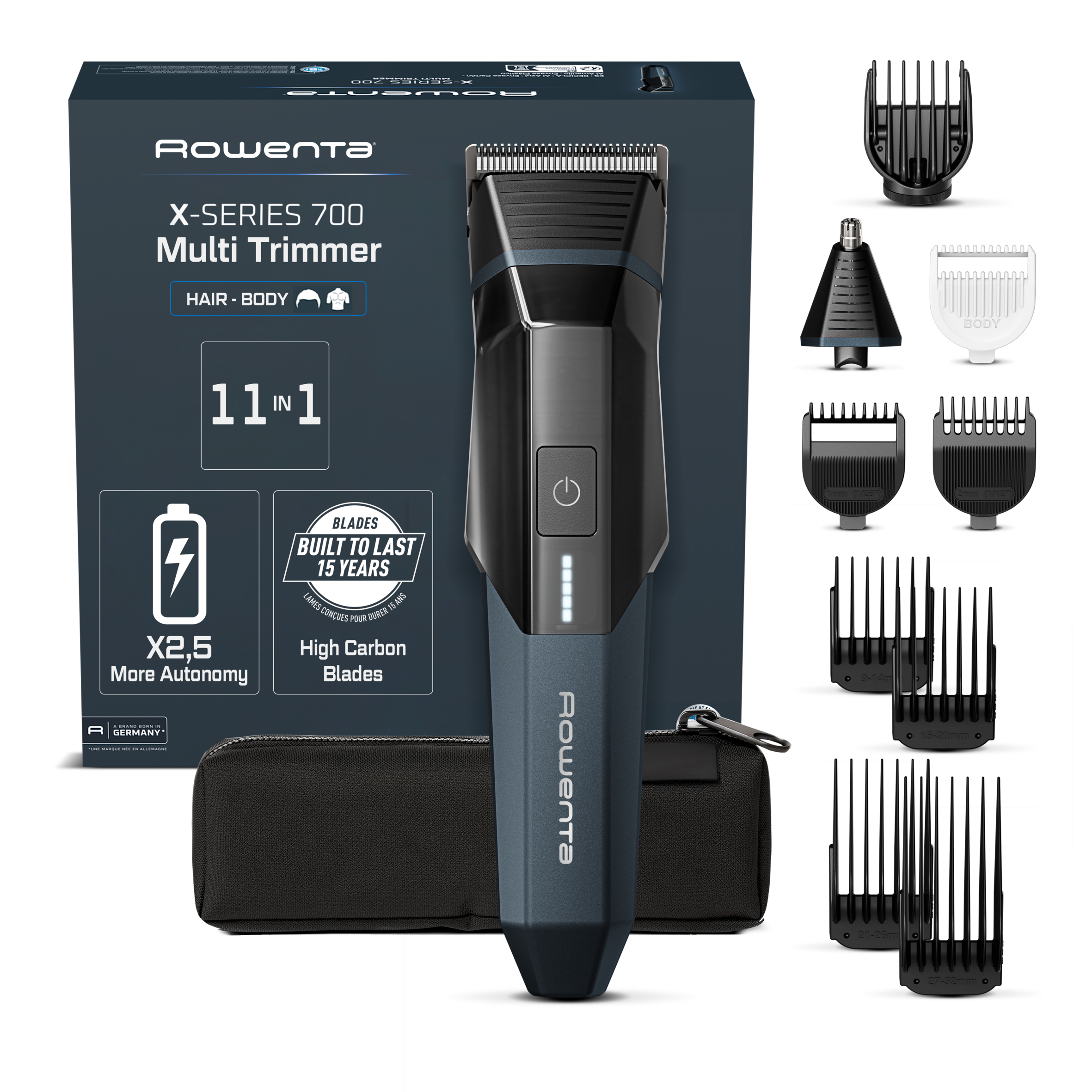 Recortadora 11 en 1, Para Barba, Pelo, Orejas, Nariz y Cuerpo, 270min, Cortapelos Hombre con cuchillas afiladas de acero inoxidable con alto carbono, motor 7500 RPM, gran precisión