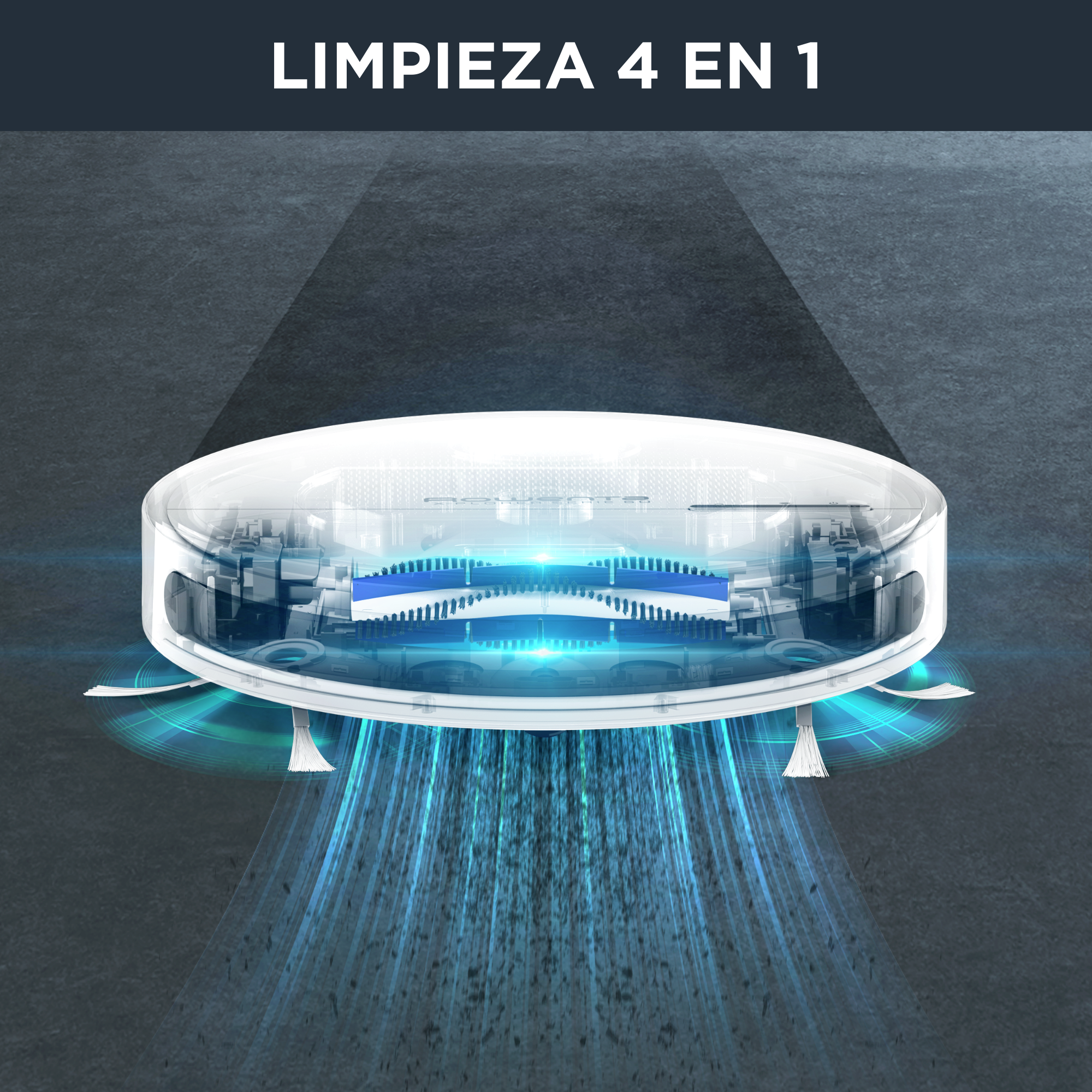 X-Plorer Serie 60 de Rowenta, Robot Aspirador, Navegación Inteligente, Diseño Compacto Ultraplano, Acción de Limpieza 4 en 1, Mopa Aqua Force, Allergy Care, Conectividad Wifi, Compatibilidad con Asistentes de Voz, Aplicación Gratuita