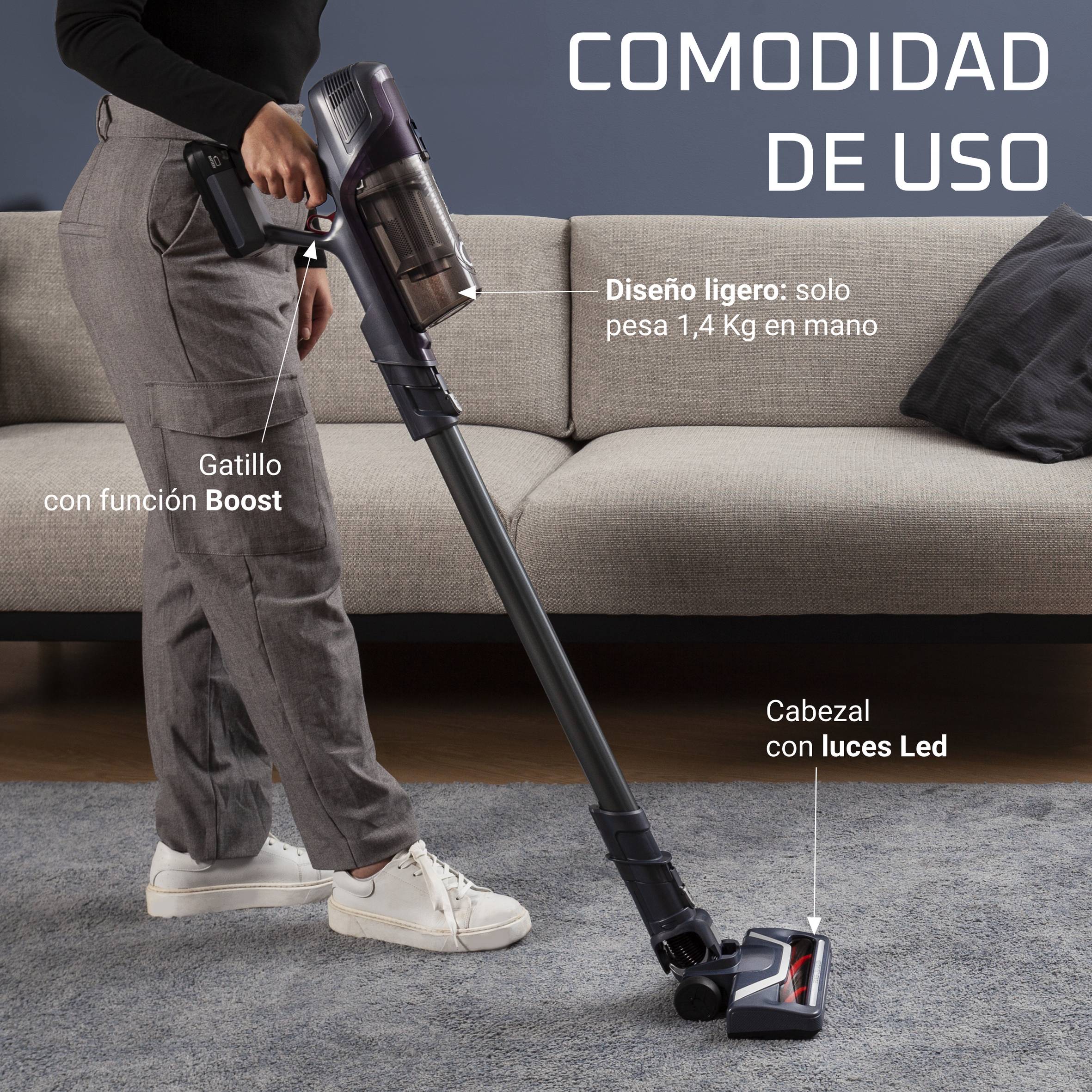 Green Force Cyclonic Effitech de Rowenta, aspiradora sin bolsa, modelo parqué, eficiencia energética, gran autonomía