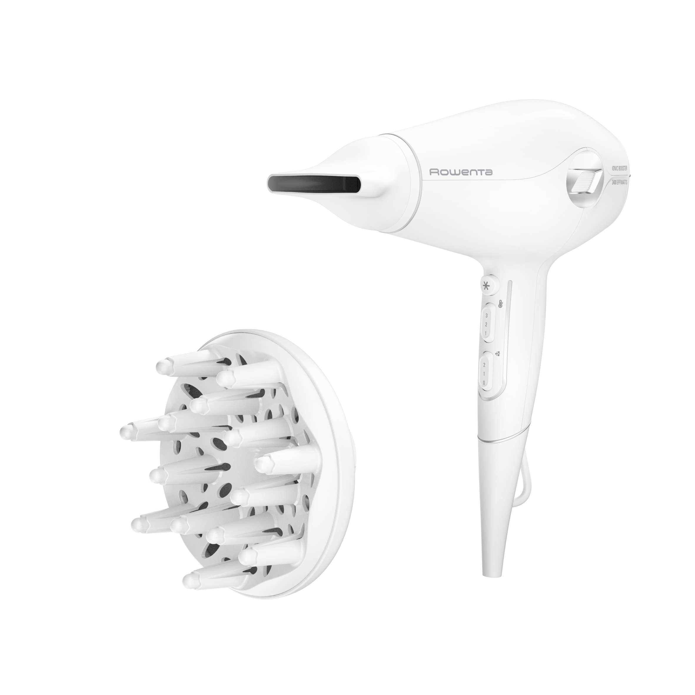 Volumizer, Secador de pelo, Motor híbrido, 2400 Effiwatts, 3D Volume Booster, Blanco