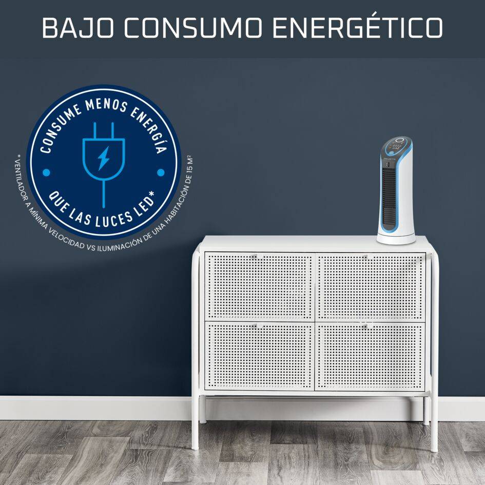 Eole Compact de Rowenta, Ventilador de torre, 3 velocidades, silencioso, oscilación automática