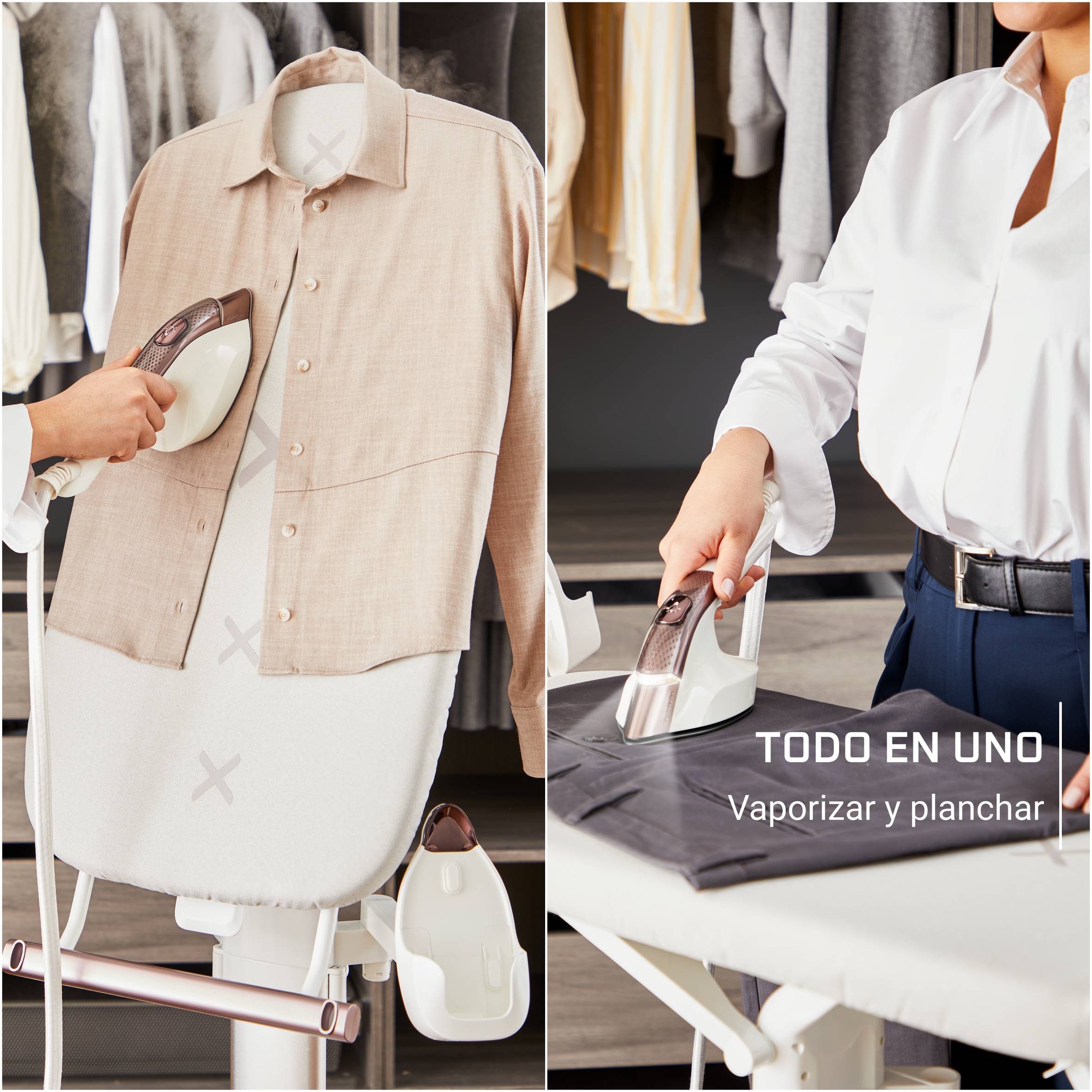 IXEO Vision de Rowenta, Plancha y Cepillo de vapor todo en uno, Tabla multiposición, LED Vision, Salida de vapor de hasta 80 g/min y un potente golpe de vapor de 200 g/min, QR1811F0