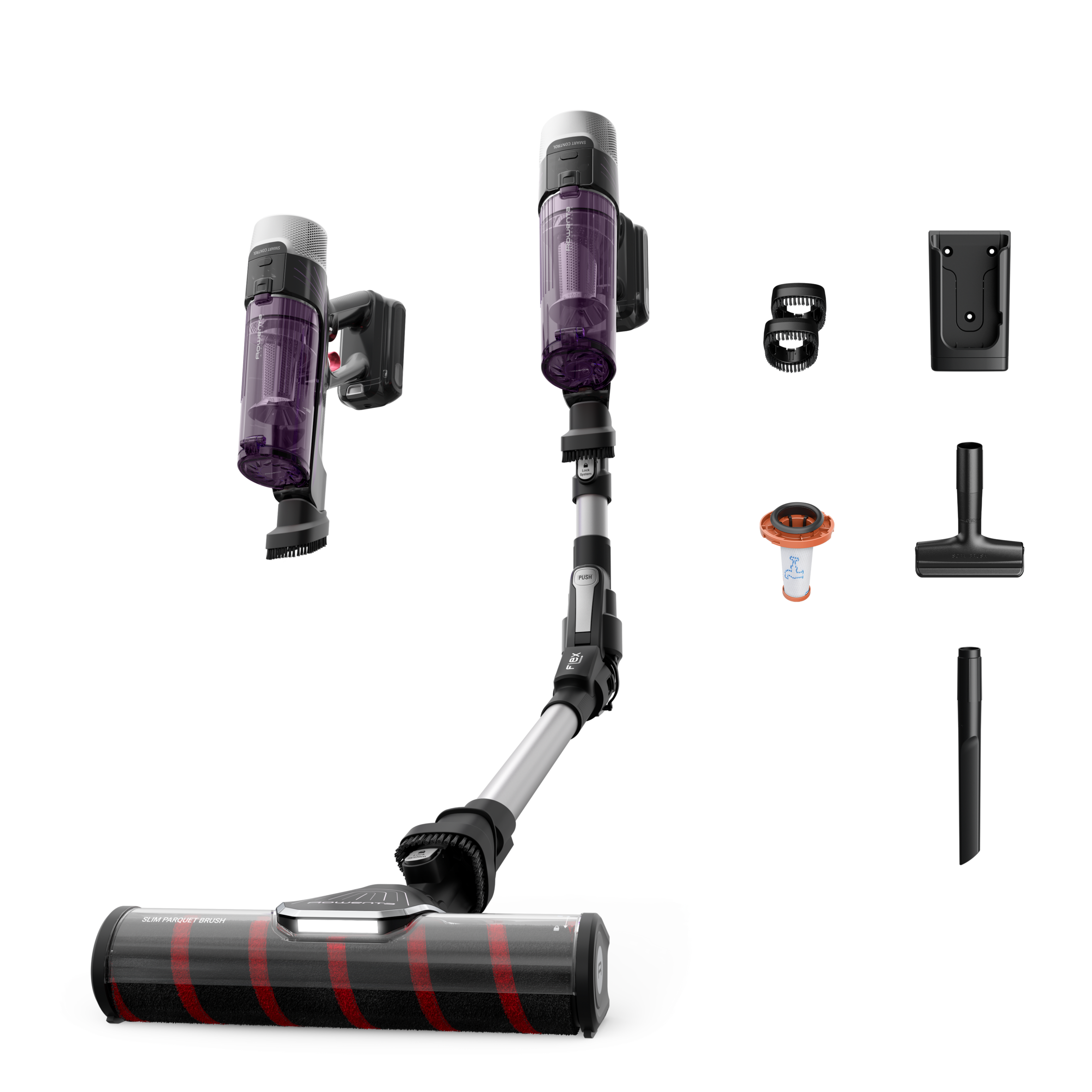 X-Force Flex 9.60 Allergy Parquet de Rowenta, Aspiradora escoba sin cable, 100&nbsp;AW, Cepillo para Suelos Duros y Esquinas, Tecnología Flex, Hasta 45 Minutos de Autonomía