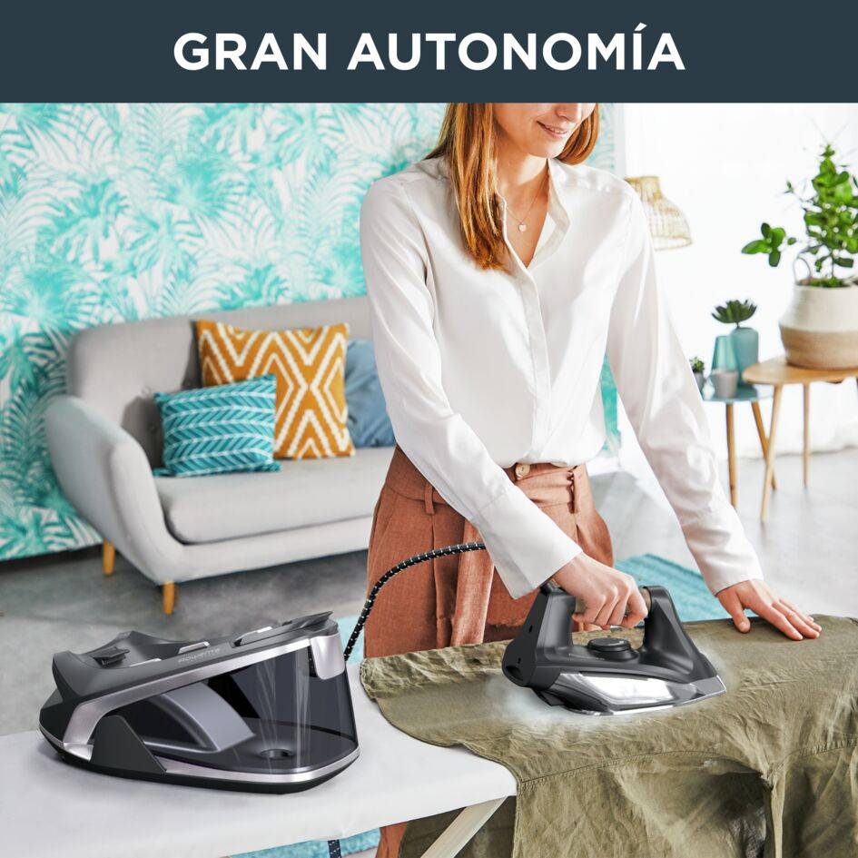 Easy Steam de Rowenta, Centro de planchado de alto rendimiento, 110 g/min de salida de vapor continua, 280 g/min de golpe de vapor, Bomba de 5,9 bares de presión, Depósito de agua de 1,4 L, modo Eco