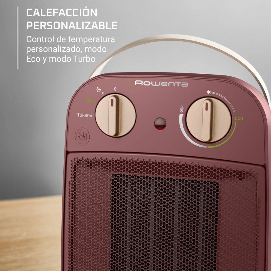 My Nomad de Rowenta, Calefactor Potente, Silencioso, Modo Turbo 1800W, Modo Eco 900W, Diseño Compacto, Fácil de transportar, Rojo