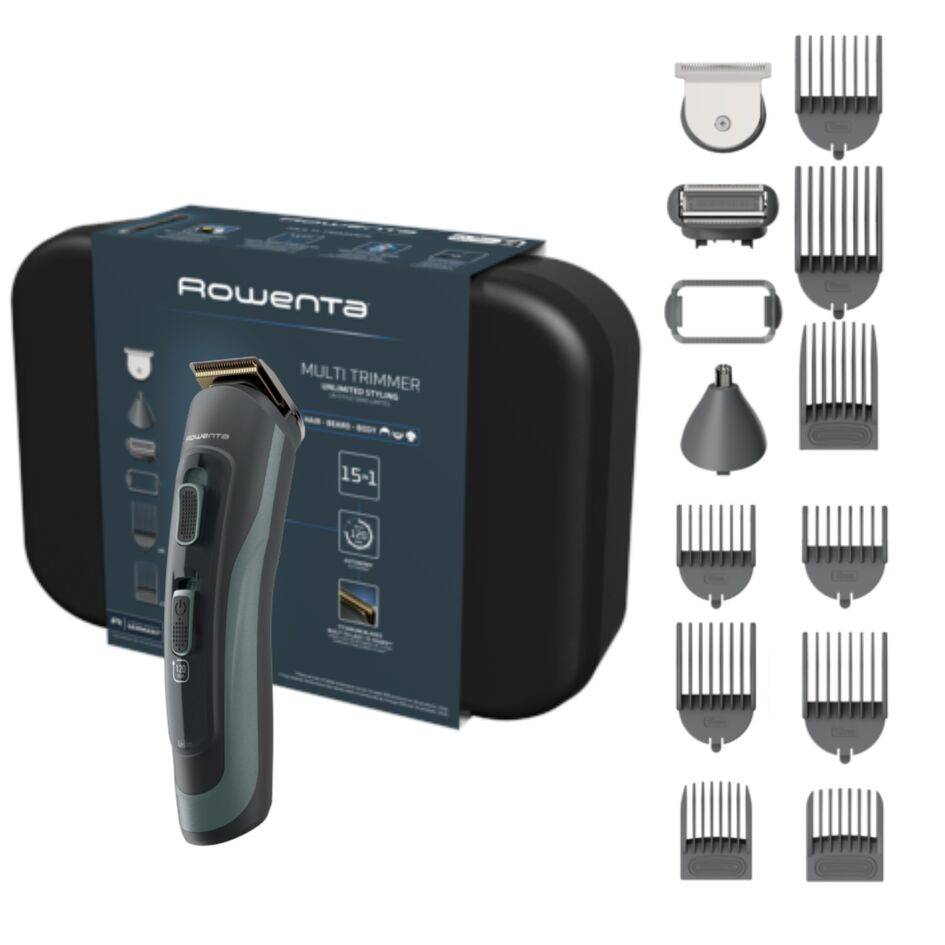 Selectium 15 en 1, Multiaccesorios para hombre, Cuchillas autoafilables, Alta precisión, A prueba de agua, 120 minutos de Autonomía