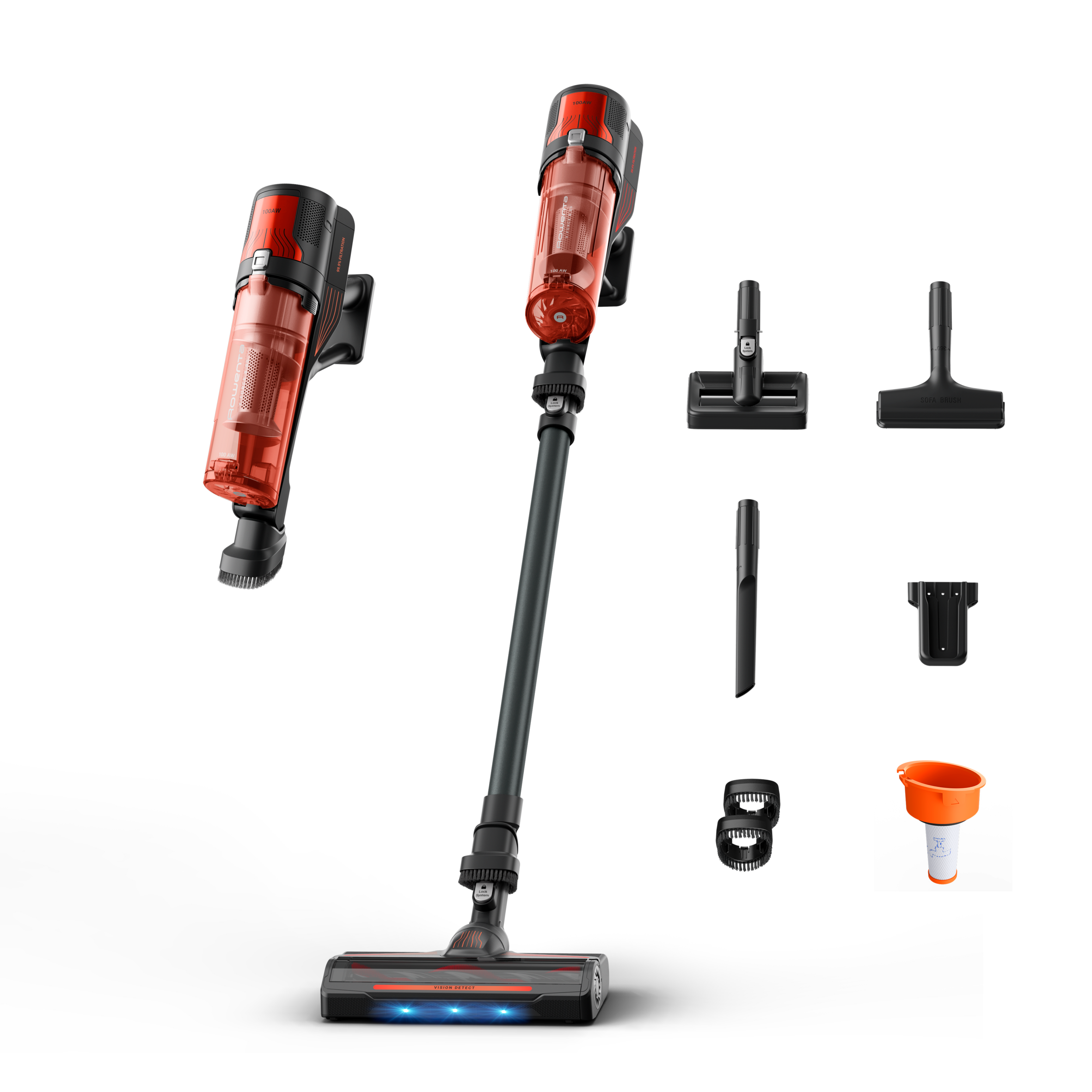 X-Force 8.80 de Rowenta, Aspiradora Escoba Sin Cable, Limpieza Potente, 100 AW, solo 1,3 kg en modo de mano, con cepillo multifunción con LEDs, Modelo para Mascotas