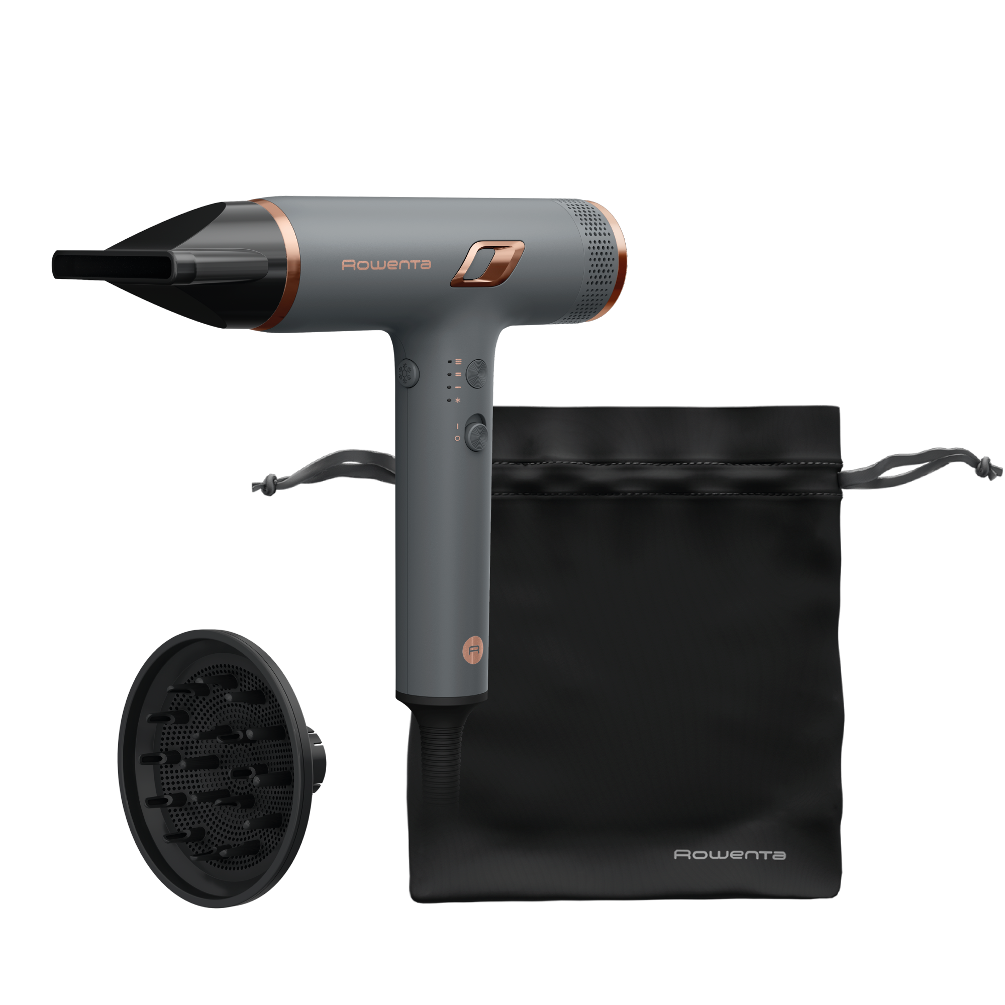 Nano de Rowenta, Secador de Pelo, Tecnología de Motor de Alta Velocidad, Flujo de Aire de más de 266 km/h, Diseño Compacto, Gris