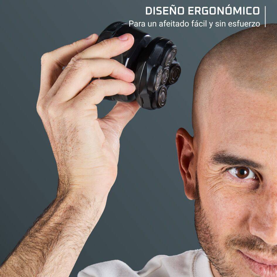 Afeitadora de Cabeza Barber Experience 5 cabezales con cuchillas de recubrimiento de titanio, apura hasta 0,1 mm, autonomía de 80 min, resistente al agua, cuchillas flexibles, neceser de viaje