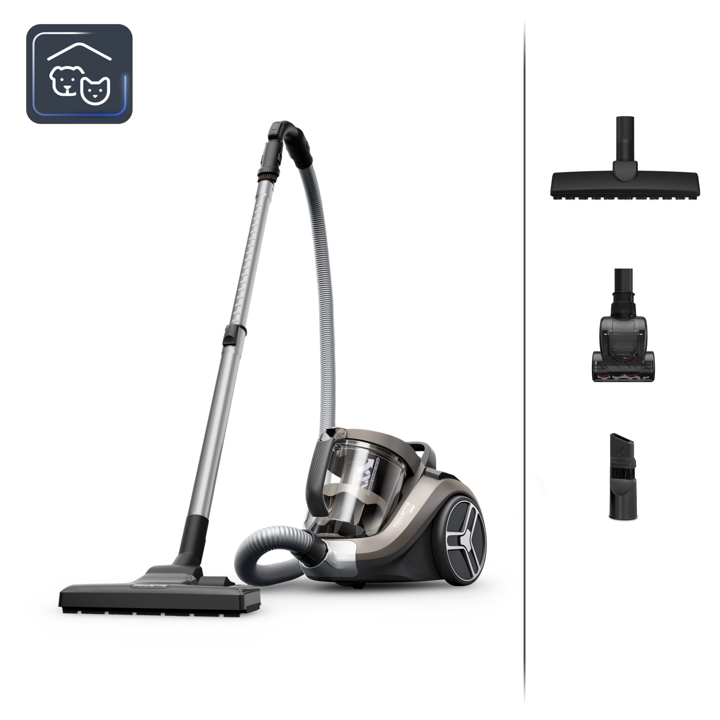 Compact Power XXL de Rowenta, Aspiradora sin bolsa, Motor de bajo consumo (máx. 900 W), Filtración ciclónica avanzada de 3 niveles, 2,5 L, Compacta, Animal kit