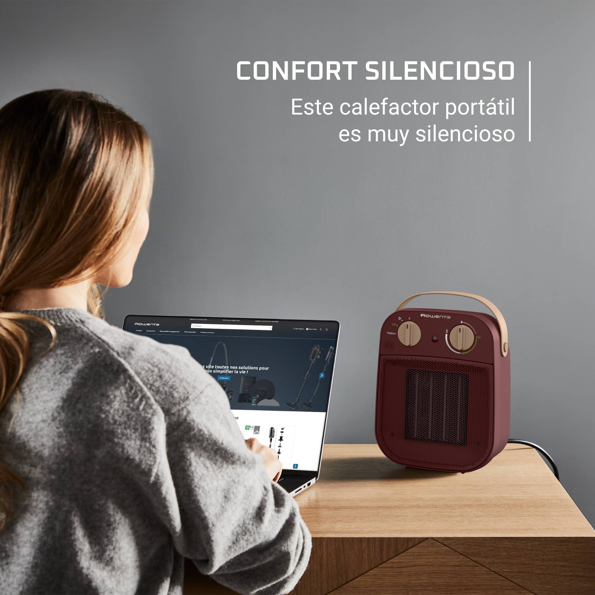 My Nomad de Rowenta, Calefactor Potente, Silencioso, Modo Turbo 1800W, Modo Eco 900W, Diseño Compacto, Fácil de transportar, Rojo