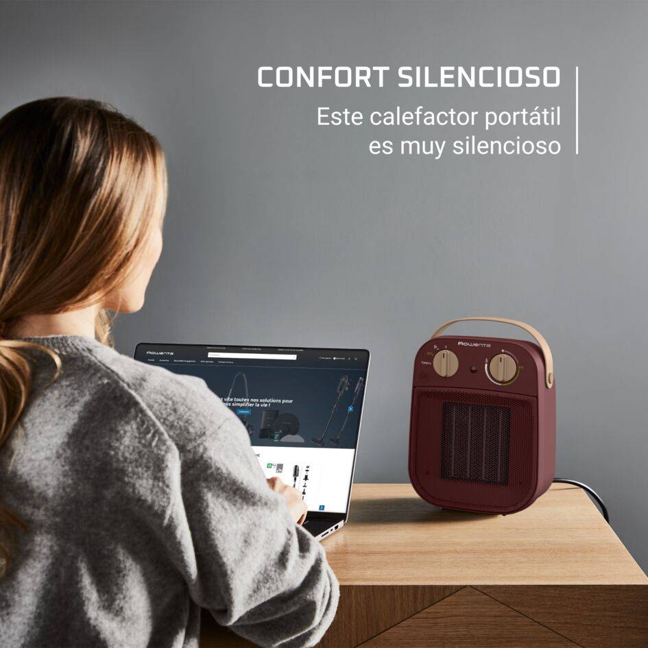 My Nomad de Rowenta, Calefactor Potente, Silencioso, Modo Turbo 1800W, Modo Eco 900W, Diseño Compacto, Fácil de transportar, Rojo