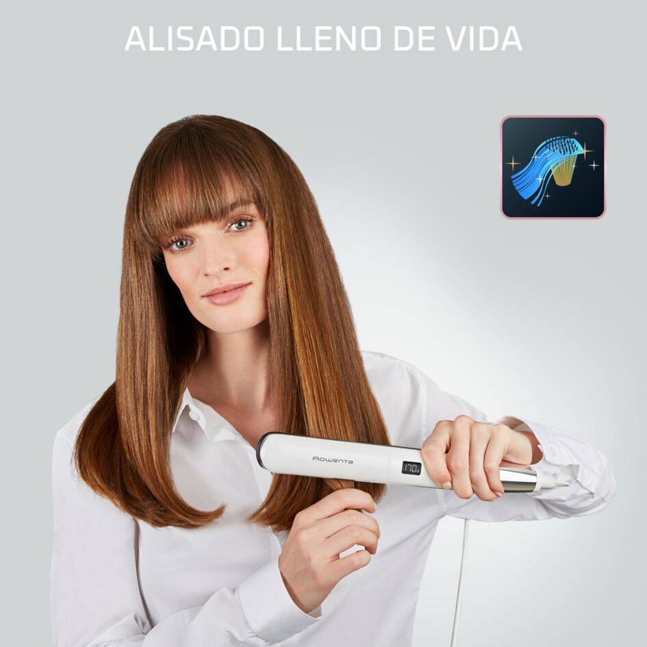 Volumizer, Plancha de pelo, 3D Volume Booster, Cepillo integrado, Blanco