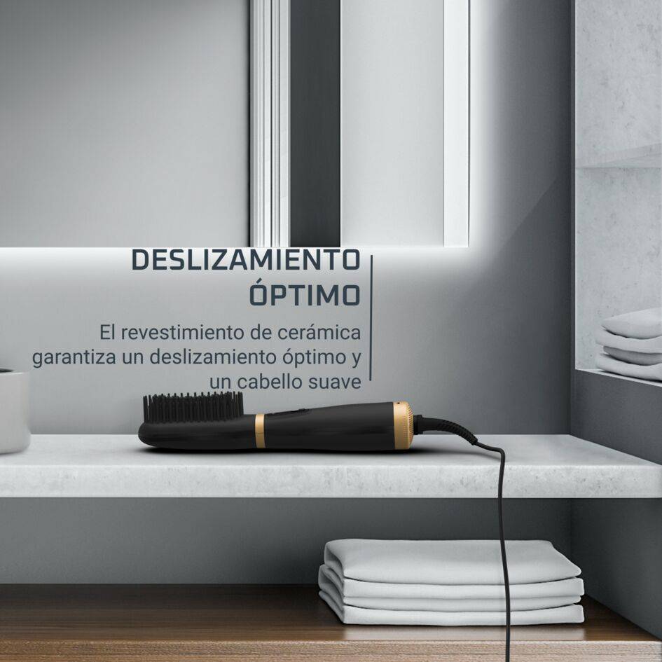 Powerstraight Air de Rowenta, cepillo secador, secado y alisado 2 en 1, Diseño compacto, Negro