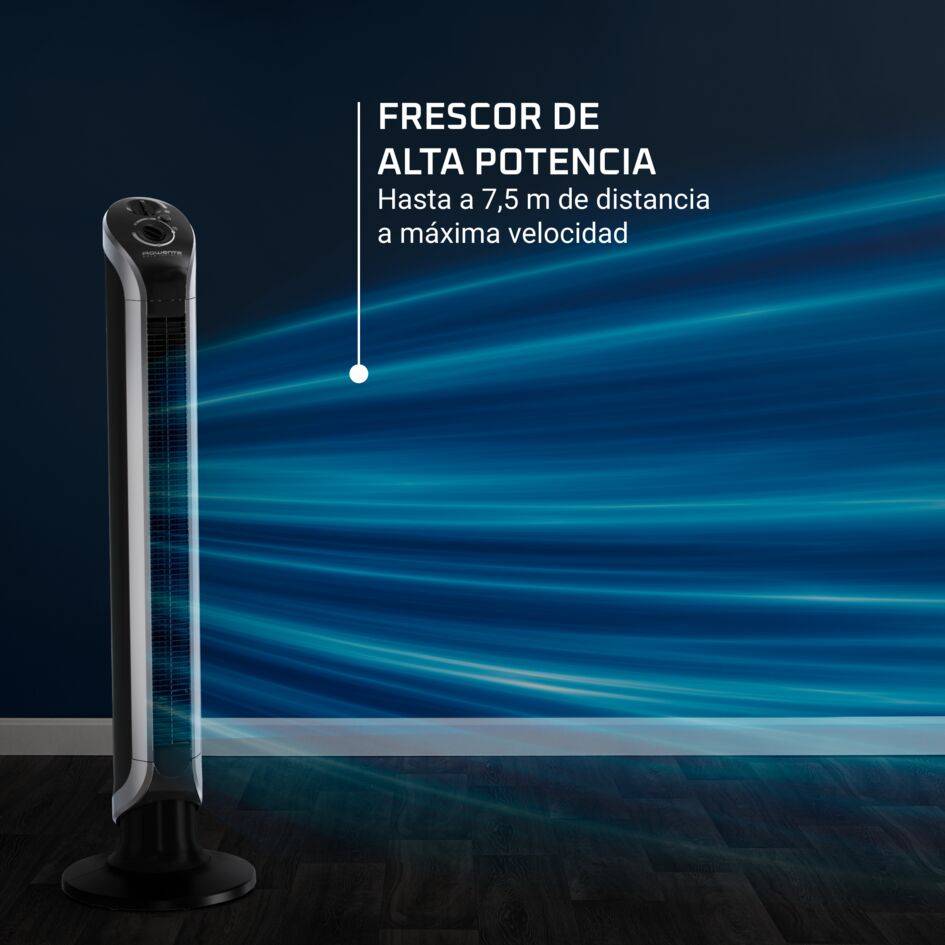 Ventilador de torre Rowenta Eole Infinite, potente, silencioso, bajo consumo, oscilación de 180°, 3 velocidades, temporizador