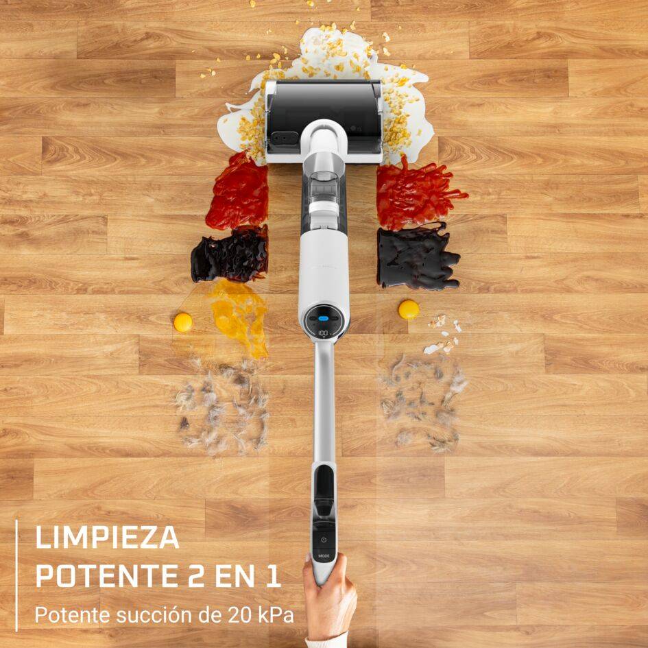 X-Clean 5 Pro de Rowenta, Fregona Eléctrica Sin Cable, 2 en 1, Modo De Detección Automática, Limpieza En Profundidad, Mantenimiento Sencillo