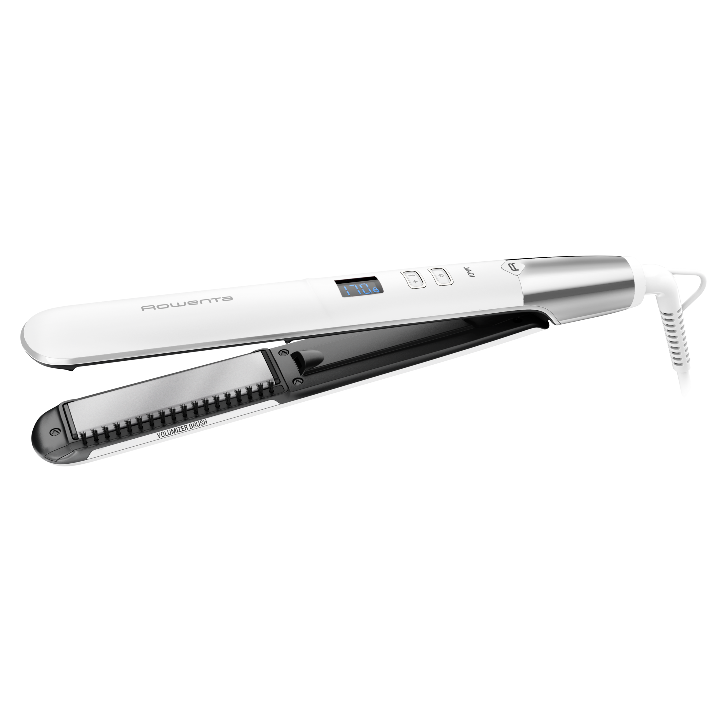 Volumizer, Plancha de pelo, 3D Volume Booster, Cepillo integrado, Blanco