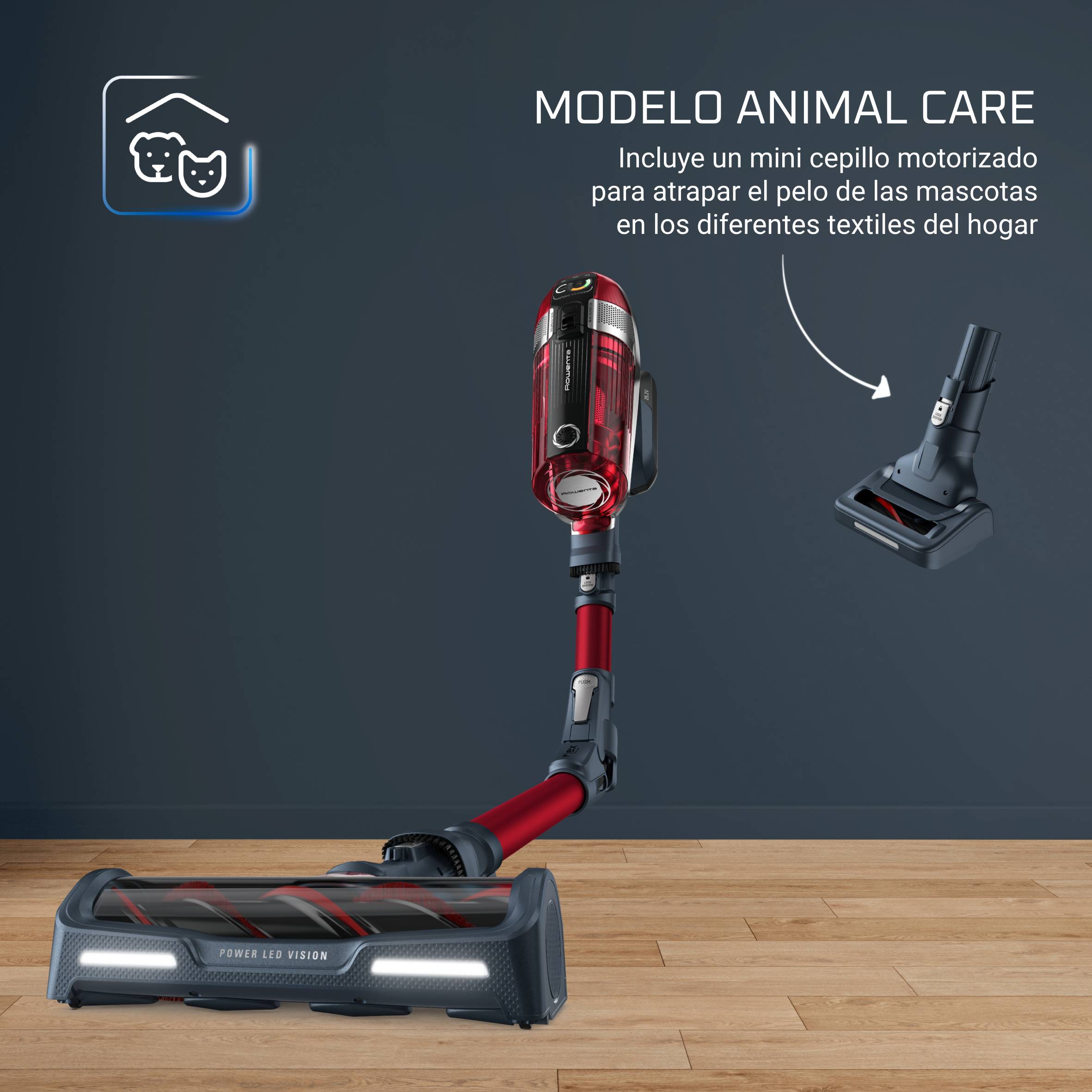 X-Force Flex 11.60 Animal Care de Rowenta, Aspiradora Escoba Sin Cable, Potencia de hasta 130 airwatts, 45 minutos de Autonomía, Batería Extraíble de 25,2 V,