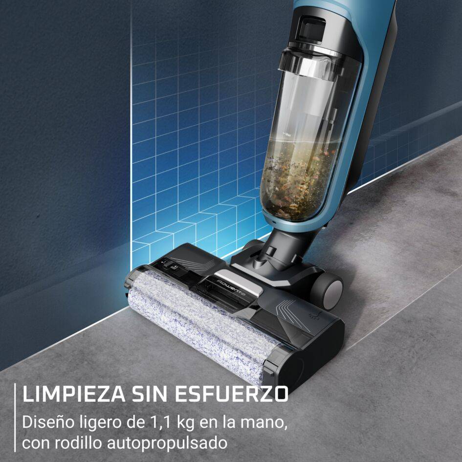 X-Clean 2 de Rowenta, Fregona eléctrica, tecnología wet & dry 2 en 1, modos ECO/MAX, ligera, limpieza de bordes, autolimpieza