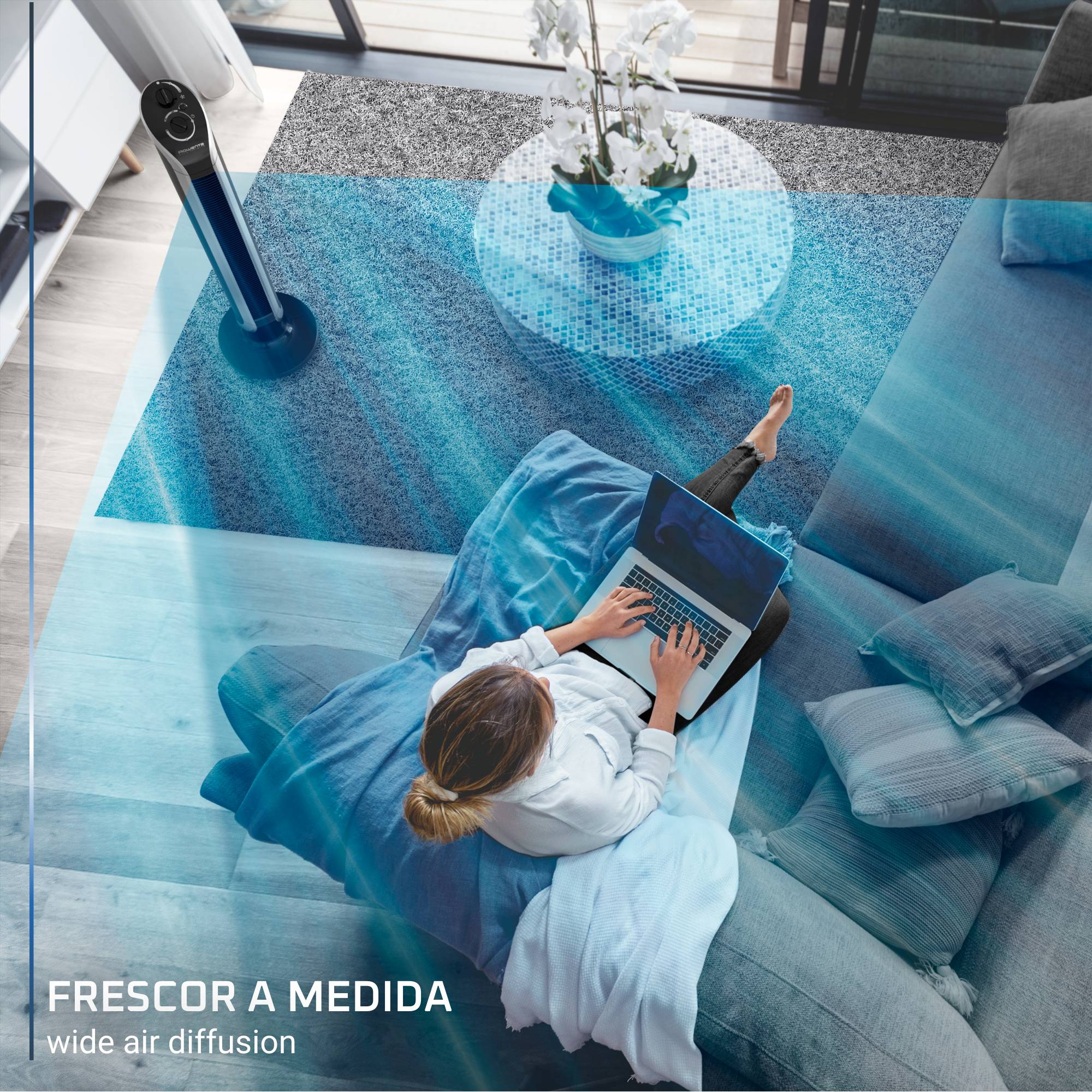 Ventilador de torre Rowenta Eole Infinite, potente, silencioso, bajo consumo, oscilación de 180°, 3 velocidades, temporizador