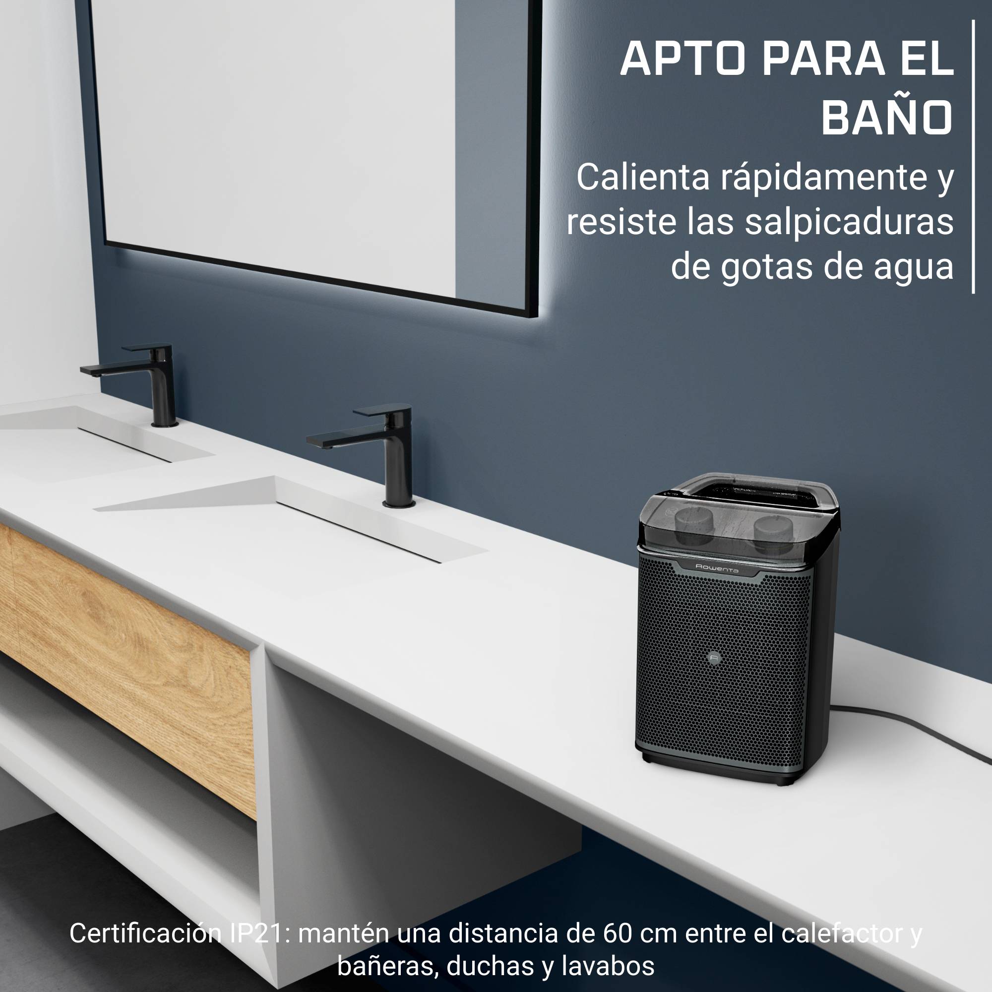 Intense Comfort + Aqua de Rowenta, Calefactor seguro para el baño, Silencioso, 2000 W