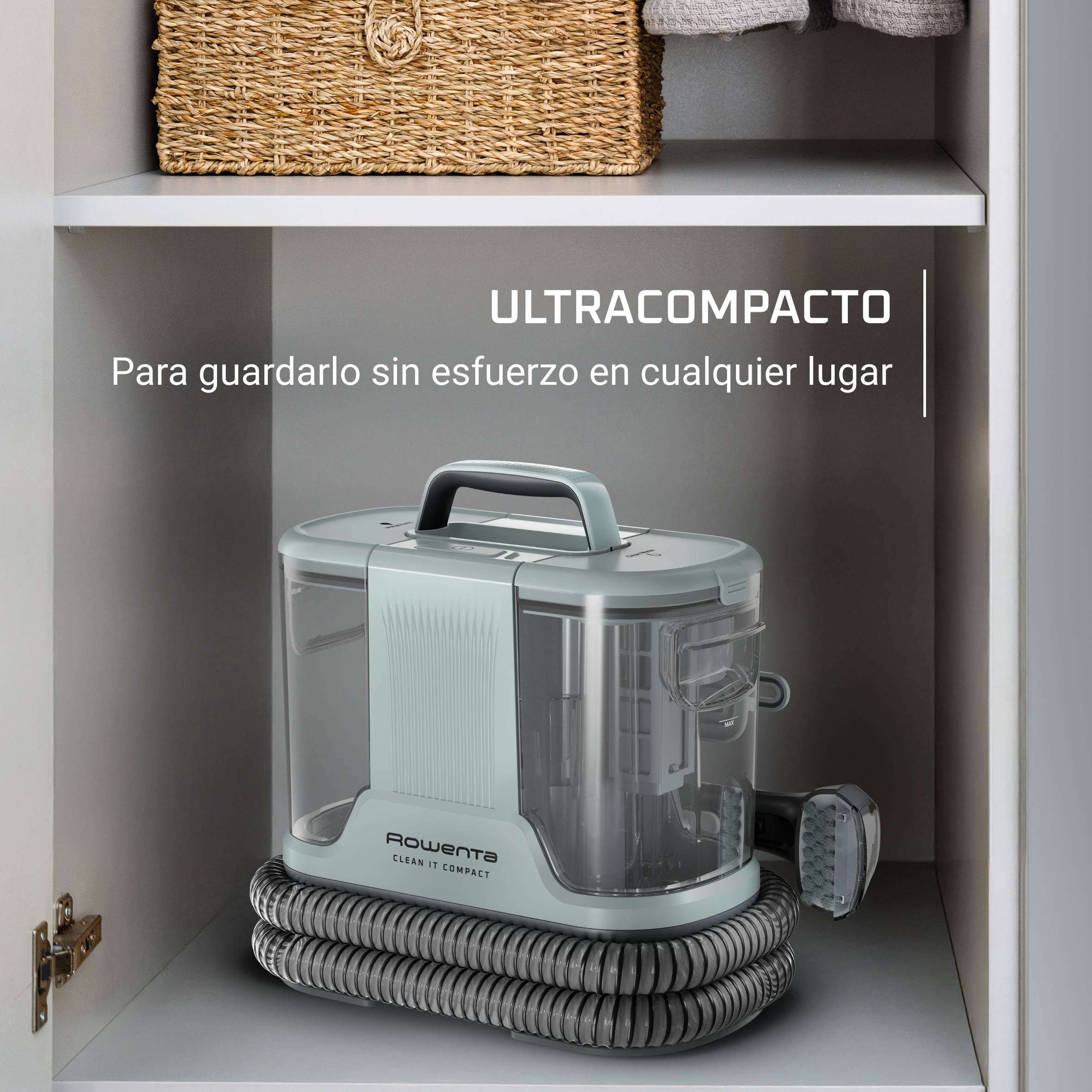 Clean It Compact de Rowenta, Aspirador de tapicerías, Limpieza rápida de derrames y manchas, hasta 11,5 kPa, 400 W, Incluye sistema de autolimpieza