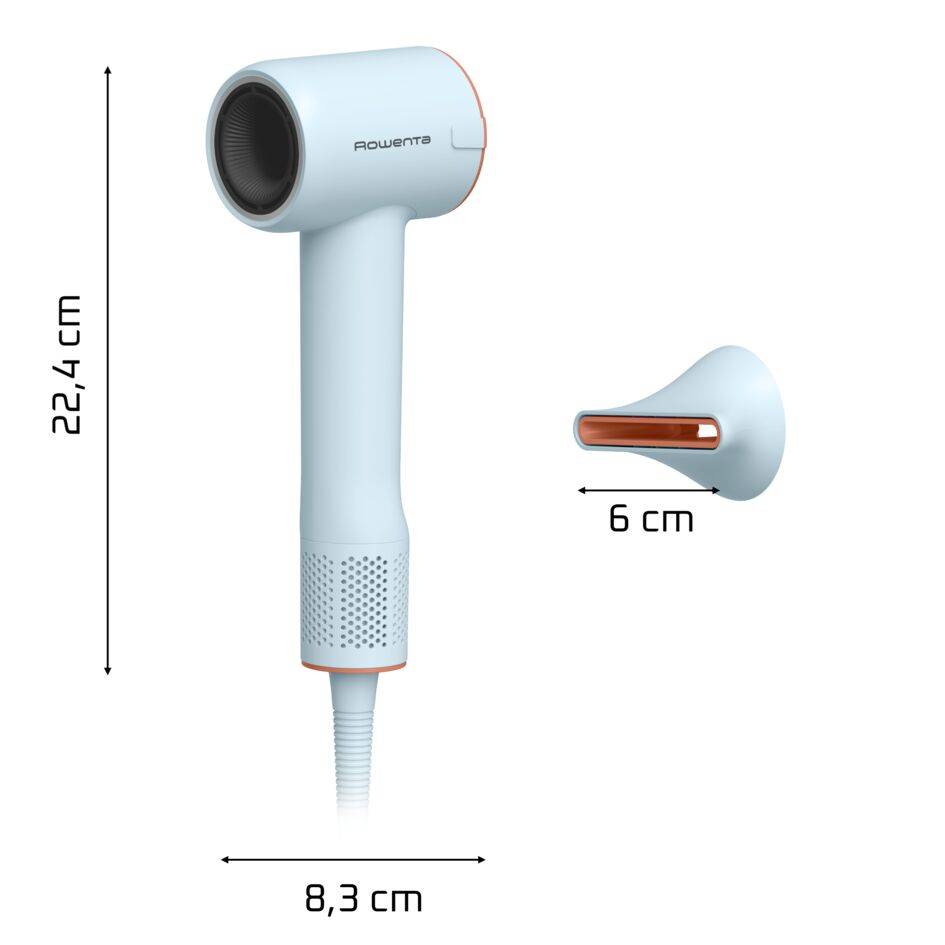 Blumia de Rowenta, Secador de pelo, Motor digital de alta velocidad, 350 g, Secado Rápido, Compacto, Azul