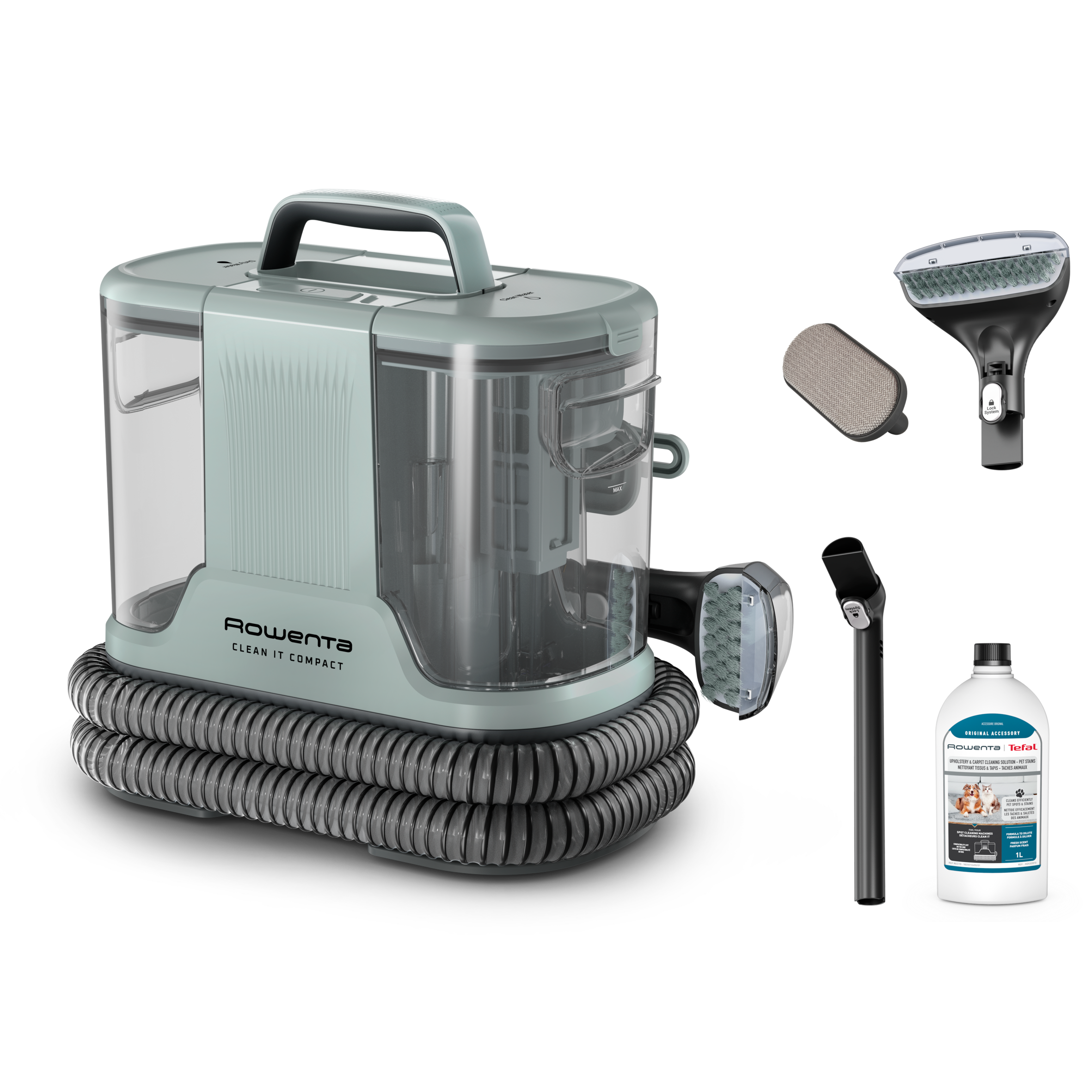 Clean It Compact de Rowenta, Aspirador de tapicerías, Limpieza rápida de derrames y manchas, hasta 11,5 kPa, 400 W, Incluye sistema de autolimpieza