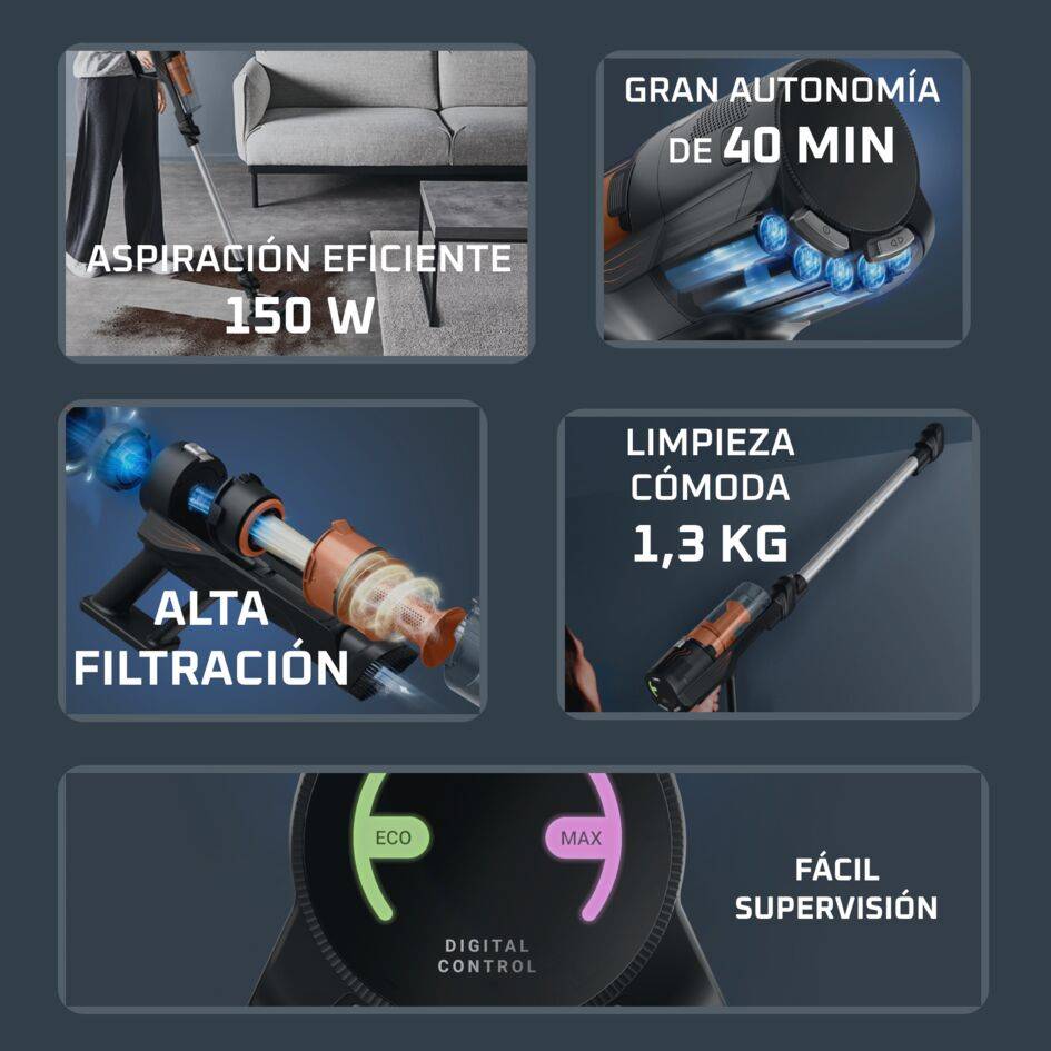 X-Pert 5.80 de Rowenta, Aspiradora Escoba Sin Cable, Rendimiento de Limpieza Eficiente, Larga Autonomía