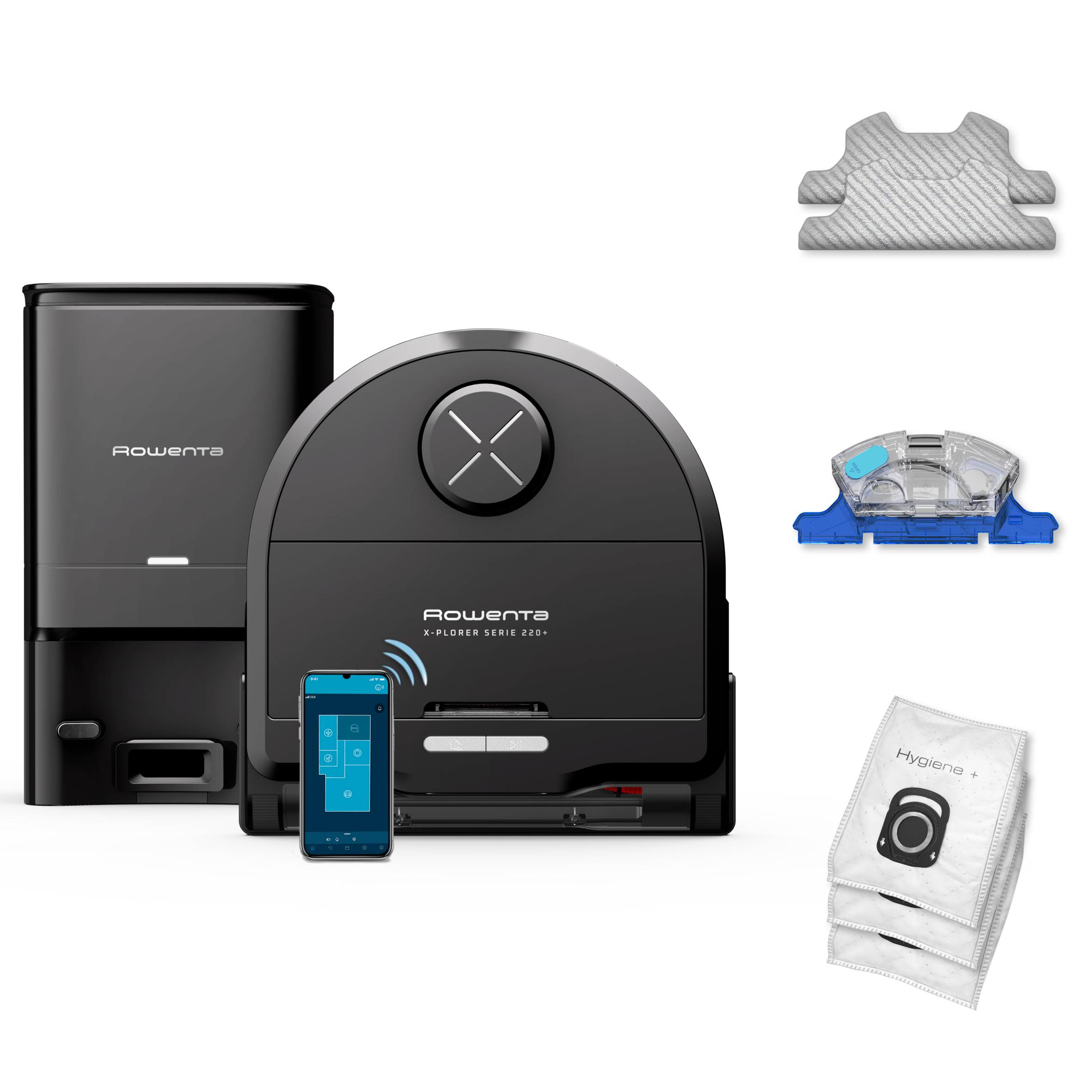 X-Plorer Serie 220, Robot aspirador, Diseño de ángulo recto, 5600 Pa, Mopa vibratoria, Autovaciado