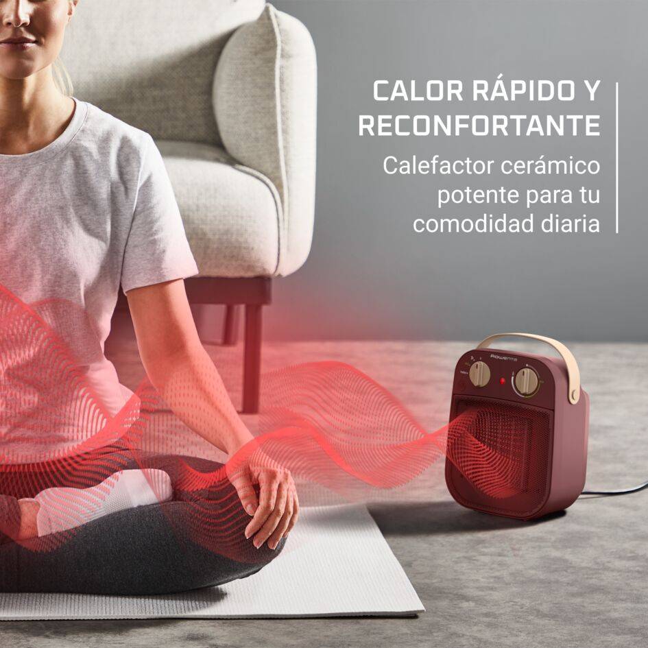 My Nomad de Rowenta, Calefactor Potente, Silencioso, Modo Turbo 1800W, Modo Eco 900W, Diseño Compacto, Fácil de transportar, Rojo