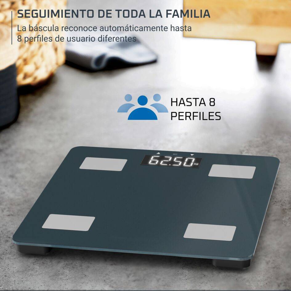 Body Up 2.0 de Rowenta, Báscula Inteligente de baño, 7 Indicadores Corporales, 8 Perfiles de Usuario