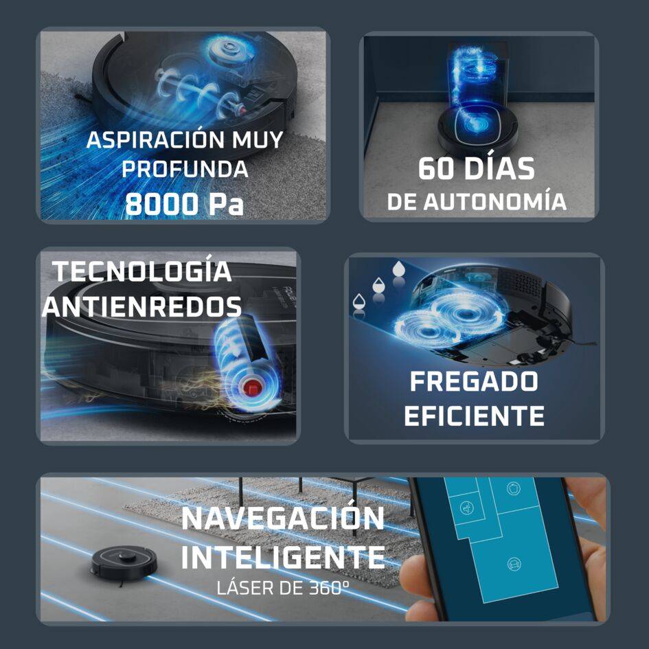 X-Plorer Serie 375+ de Rowenta, Aspirador Robot, Vaciado Automático de Polvo, Navegación inteligente con detección láser de 360°
