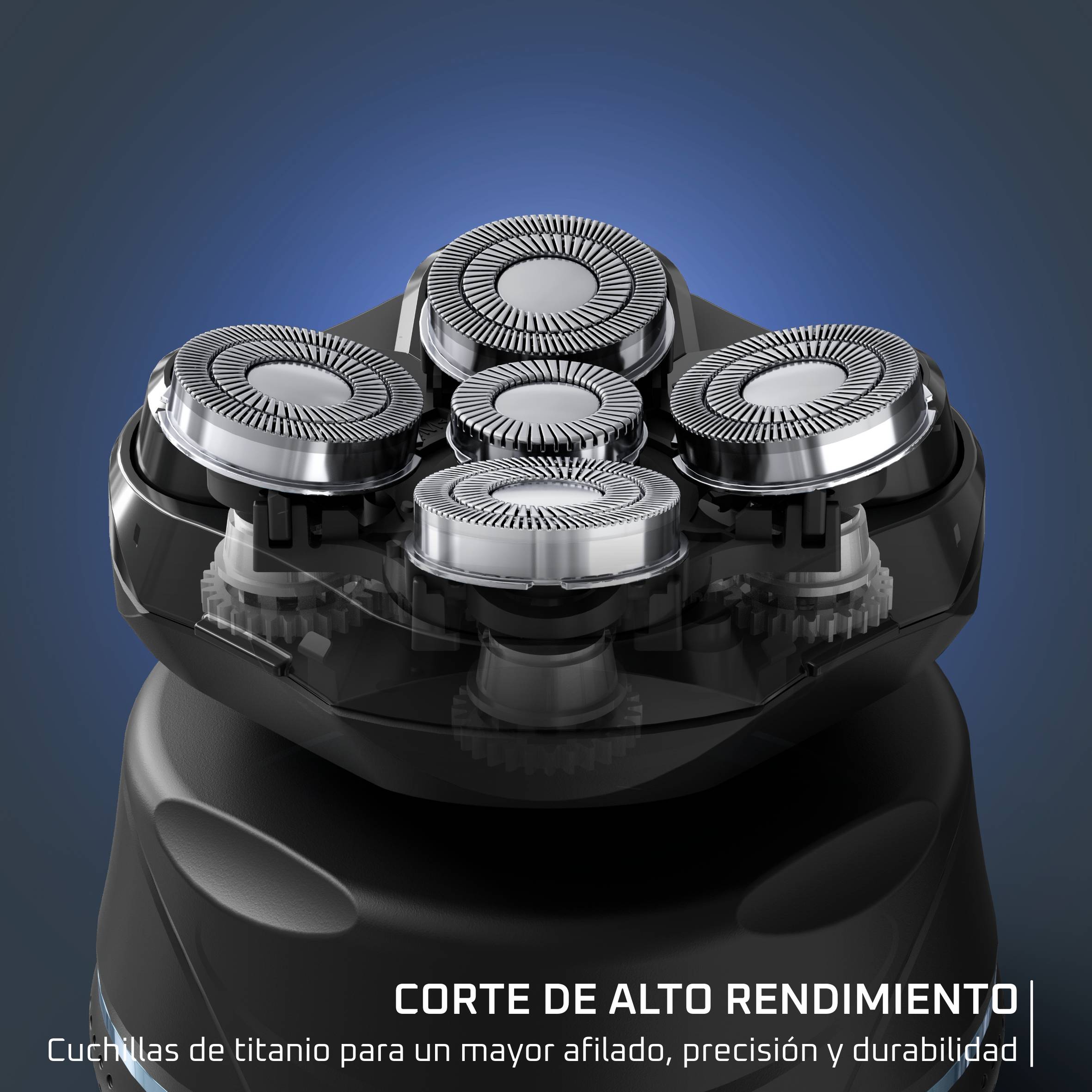 Afeitadora de Cabeza Barber Experience 5 cabezales con cuchillas de recubrimiento de titanio, apura hasta 0,1 mm, autonomía de 80 min, resistente al agua, cuchillas flexibles, neceser de viaje