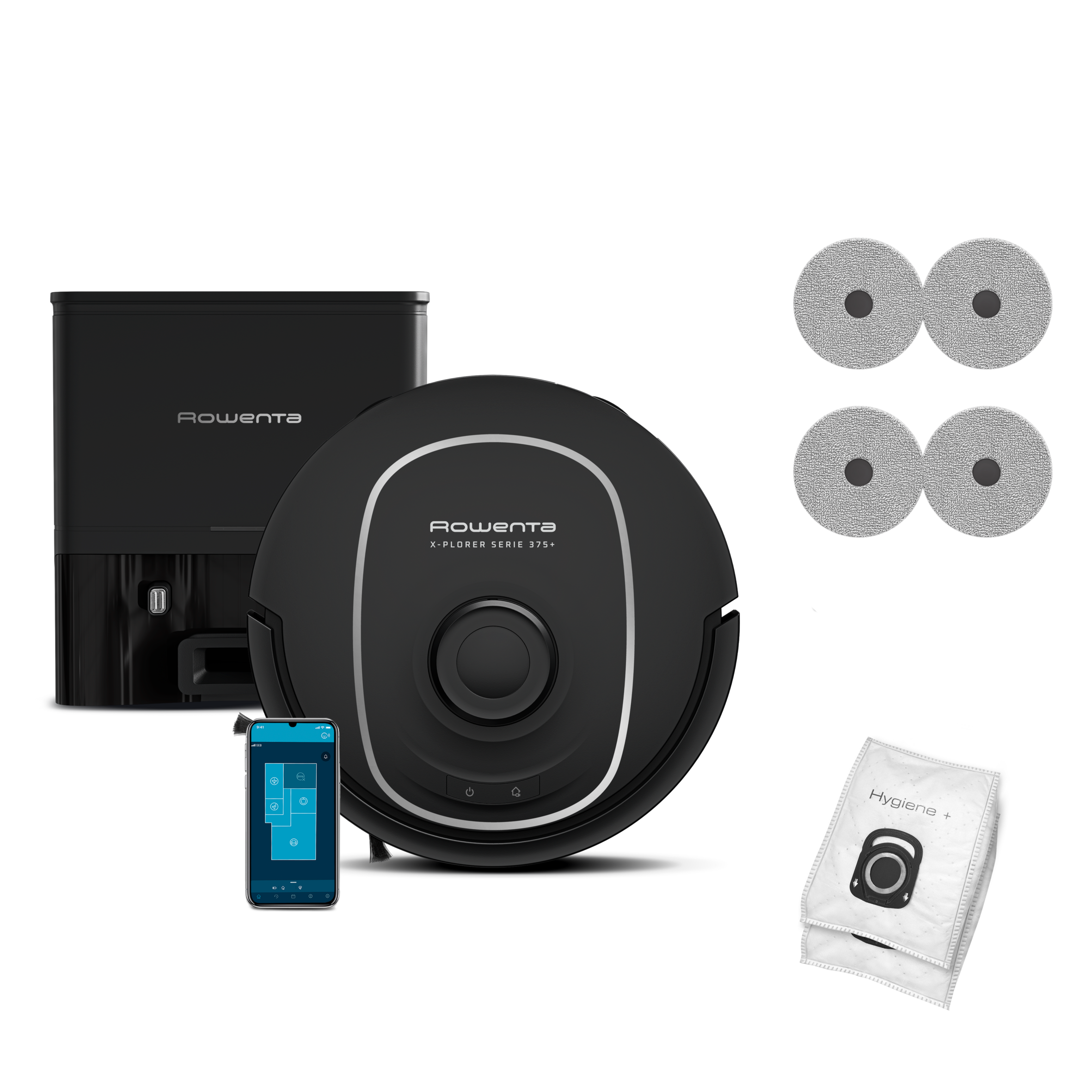 X-Plorer Serie 375+ de Rowenta, Aspirador Robot, Vaciado Automático de Polvo, Navegación inteligente con detección láser de 360°