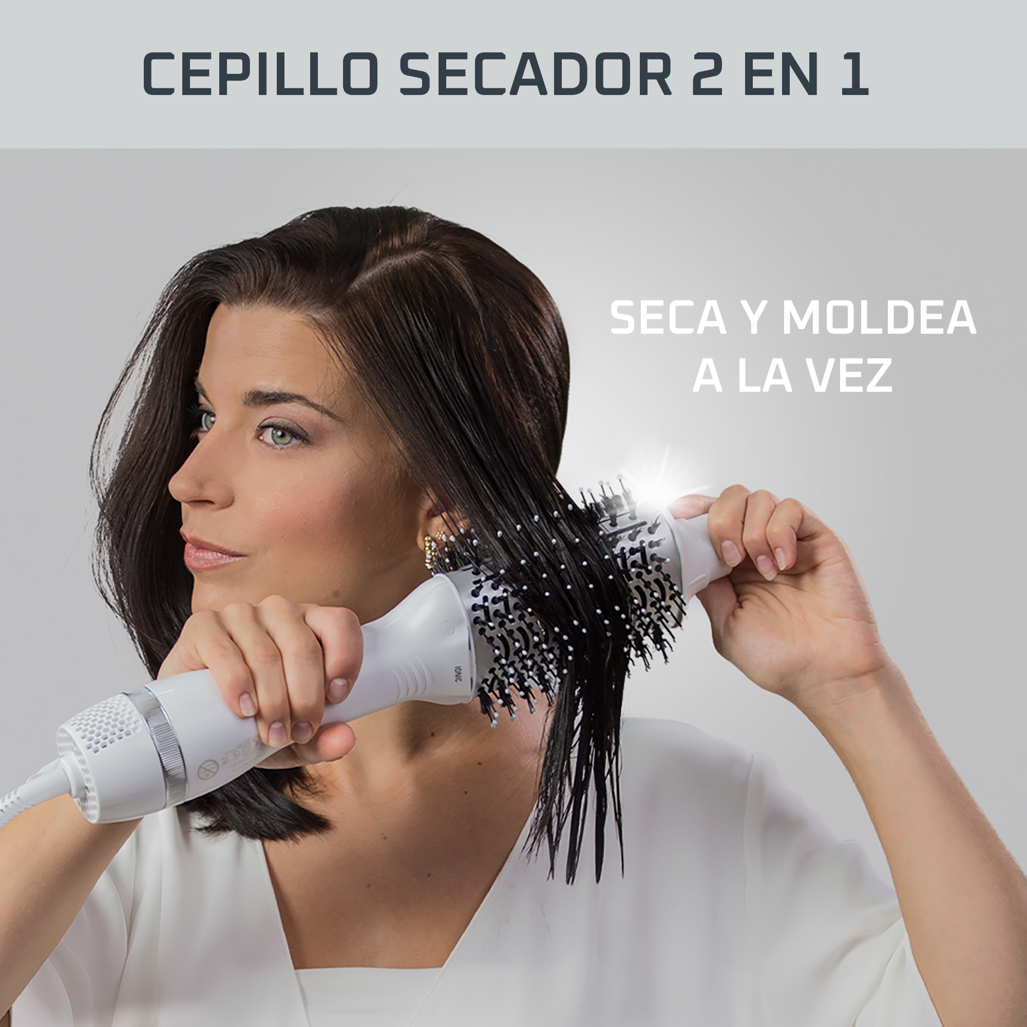 Volumizer, Cepillo secador, Moldea, Diseño ovalado, Blanco