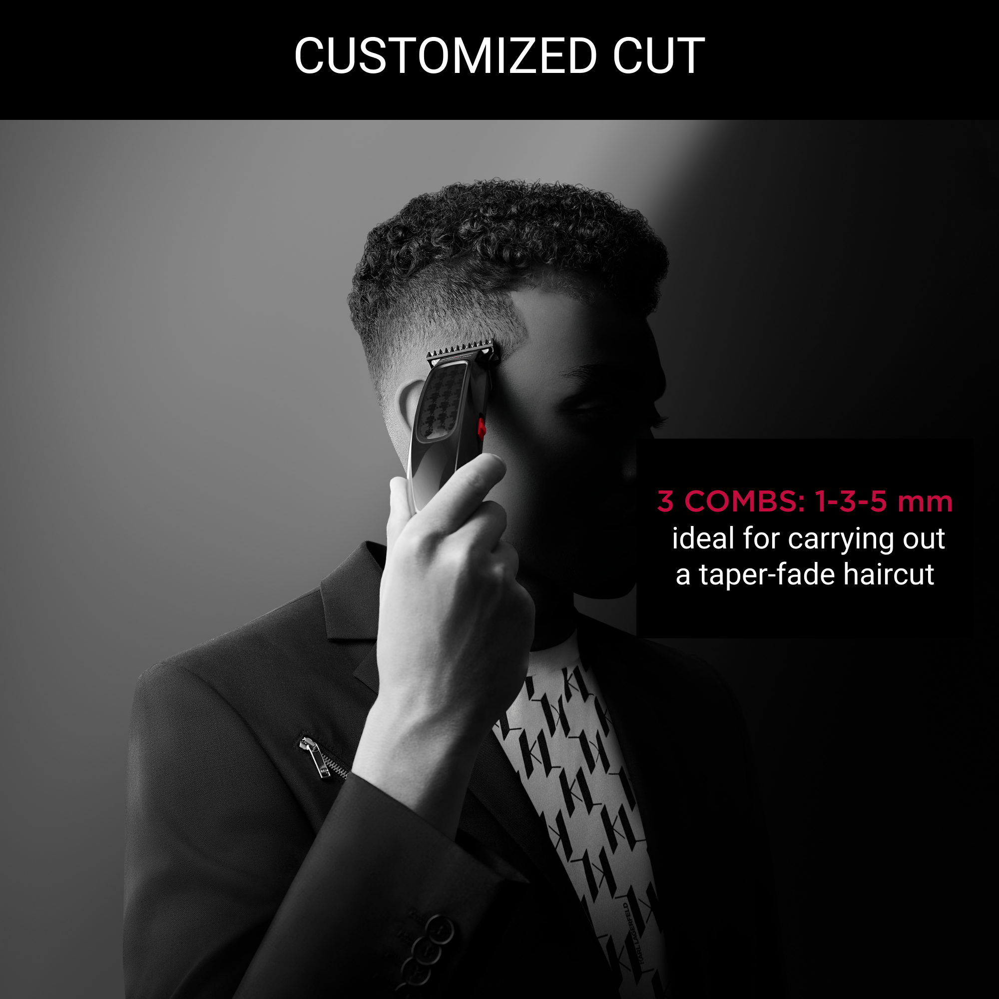 Cut & Style Karl Lagerfed x Rowenta, Cortapelos, 3 peines para el cabello, 90 minutos de autonomía, batería de iones