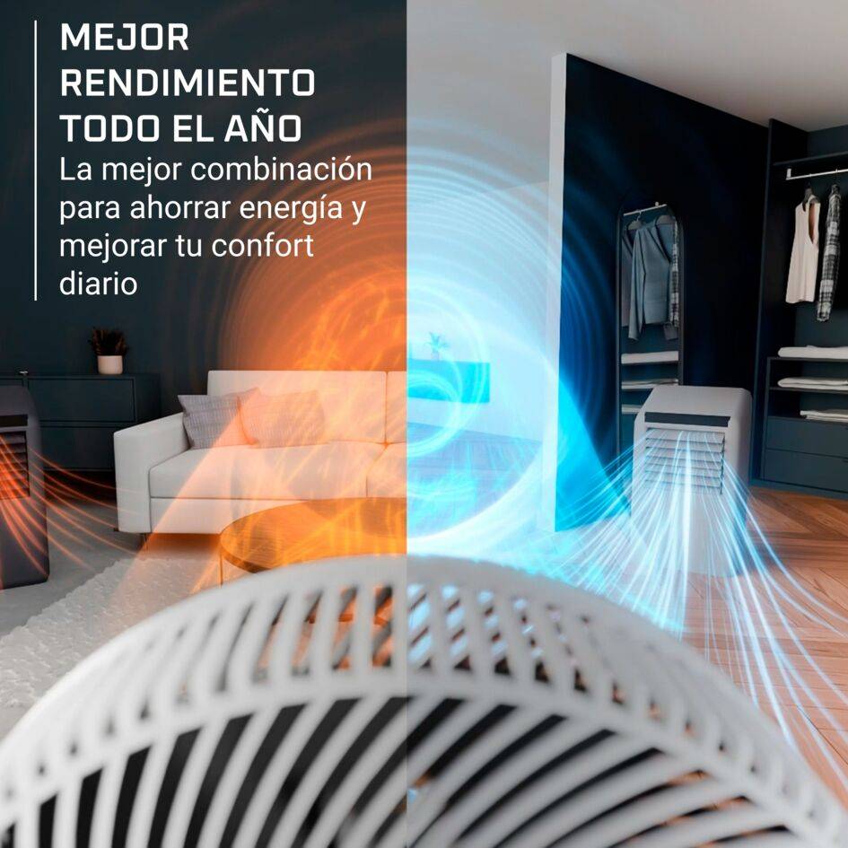 Turbo Swift Silence de Rowenta, Ventilador de pie, Frescor intenso, Oscilación multidireccional, Diseño compacto adaptable