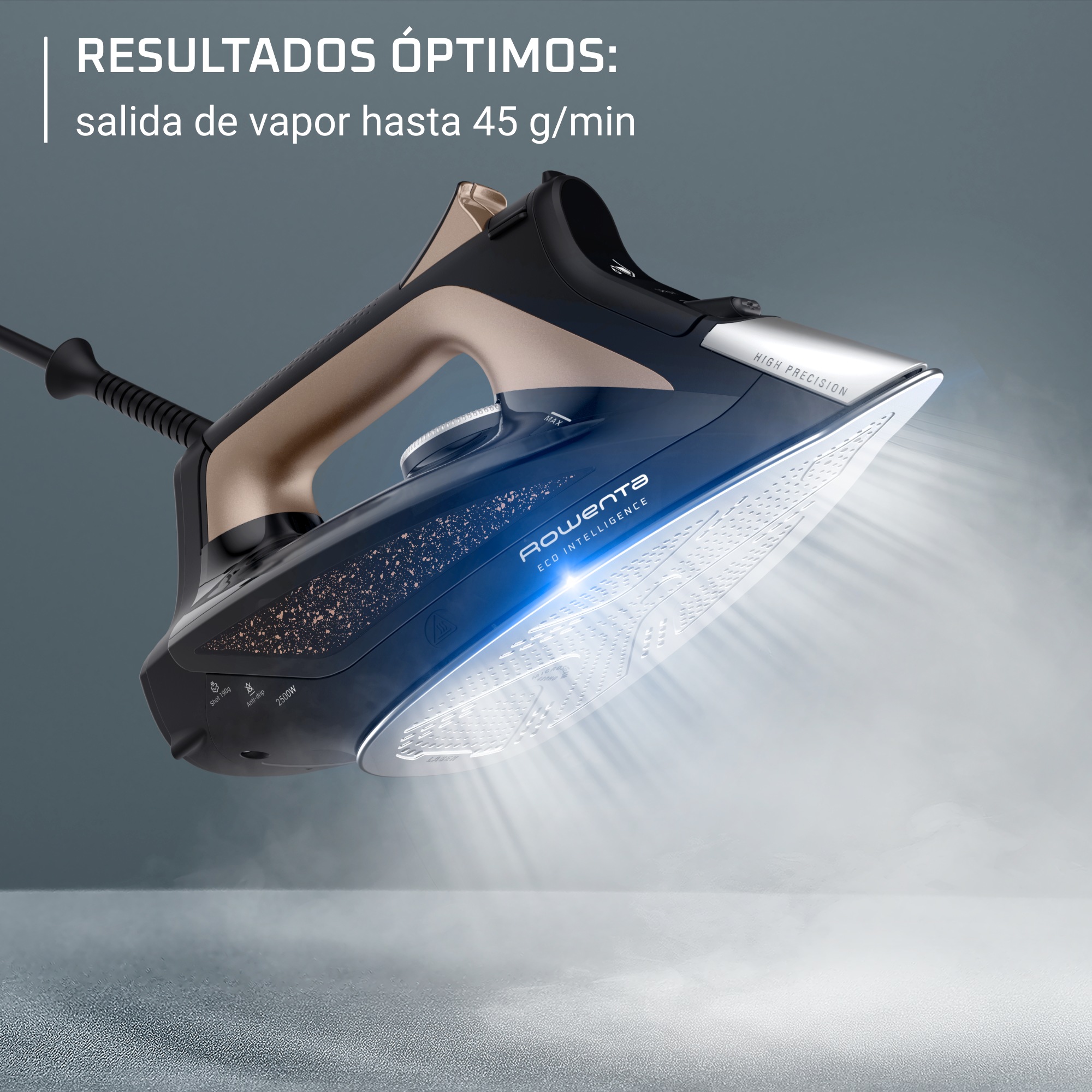 Eco Intelligence, Plancha de vapor, Modo Eco, Gran difusión del vapor, Negro y marrón