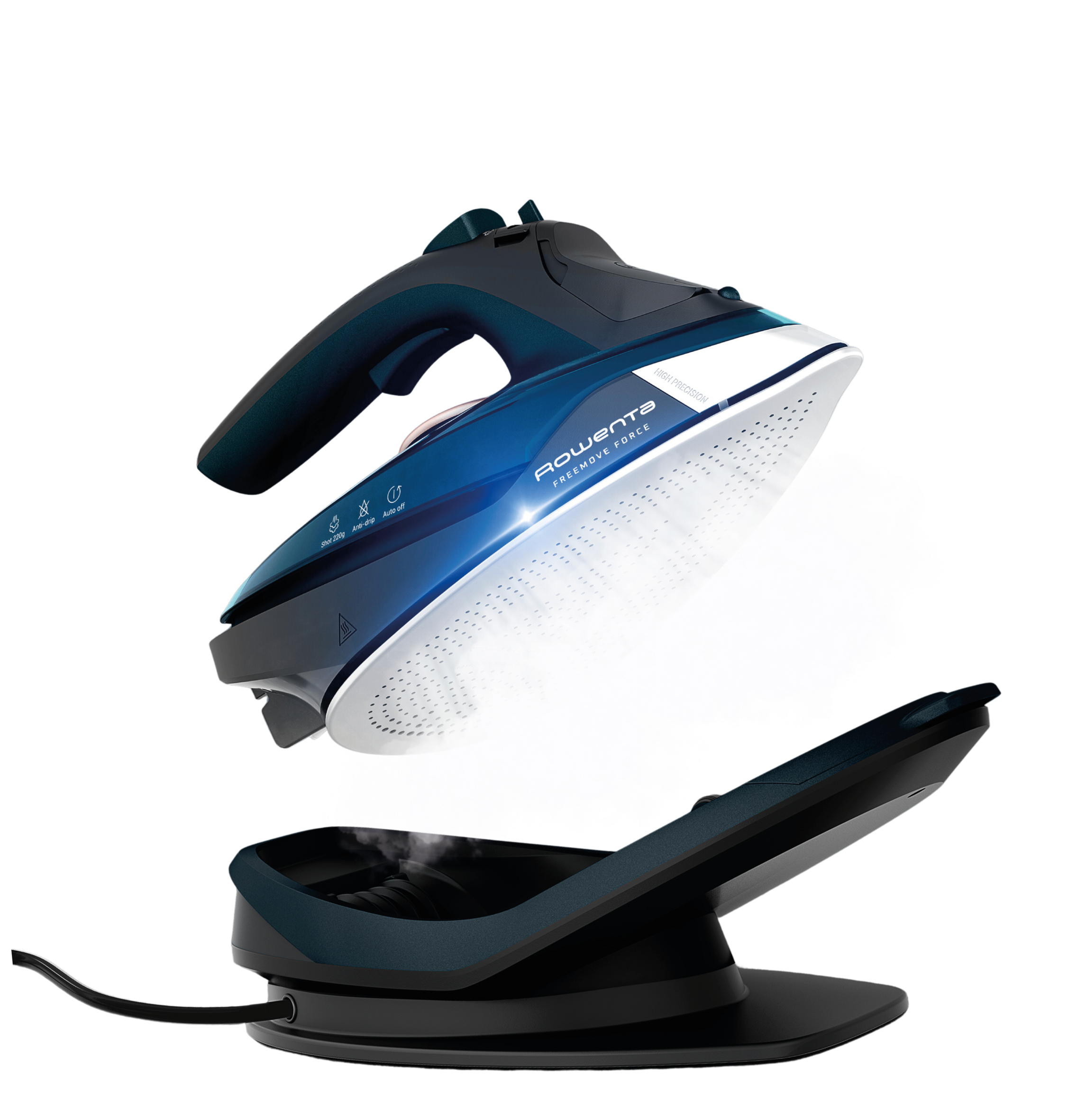Freemove Force, Plancha de Vapor Sin Cable, 2600 W, Golpe de Vapor 220 g/m, Azul y Negra