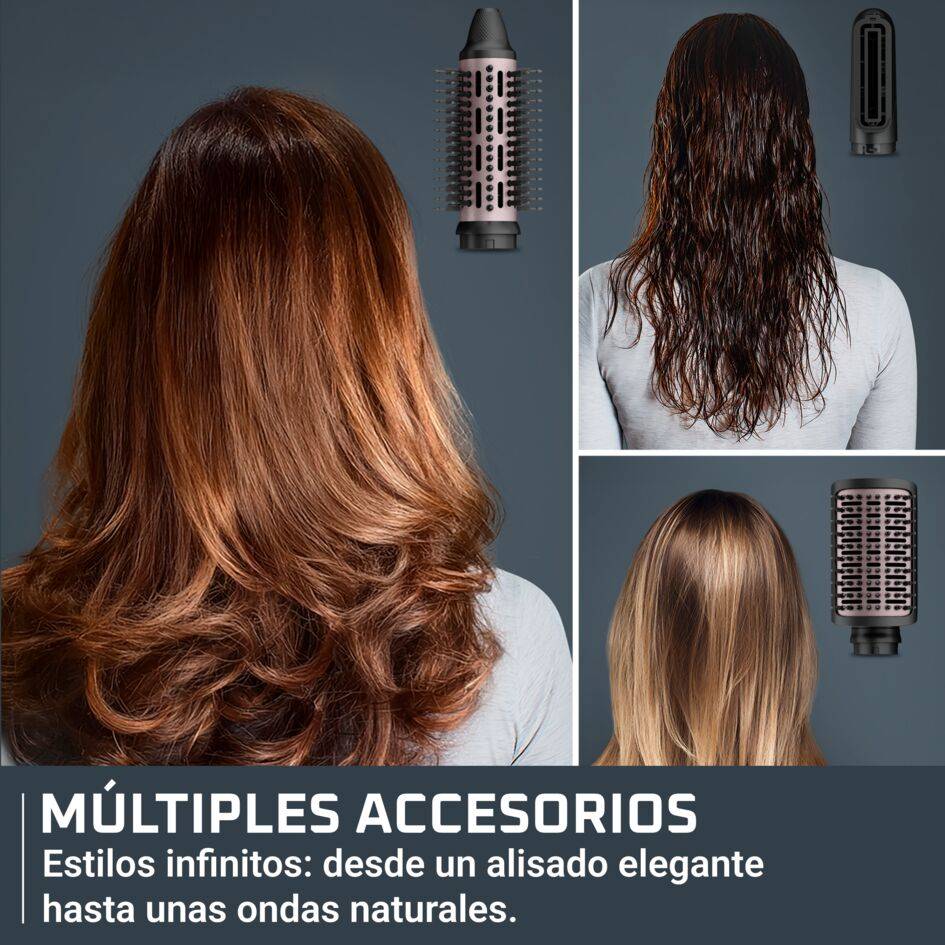 Air Nano de Rowenta, Moldeador de cabello, Motor digital de alta velocidad, Flujo de aire de hasta 180 km/h, 3 cabezales, 320 g, Diseño Compacto