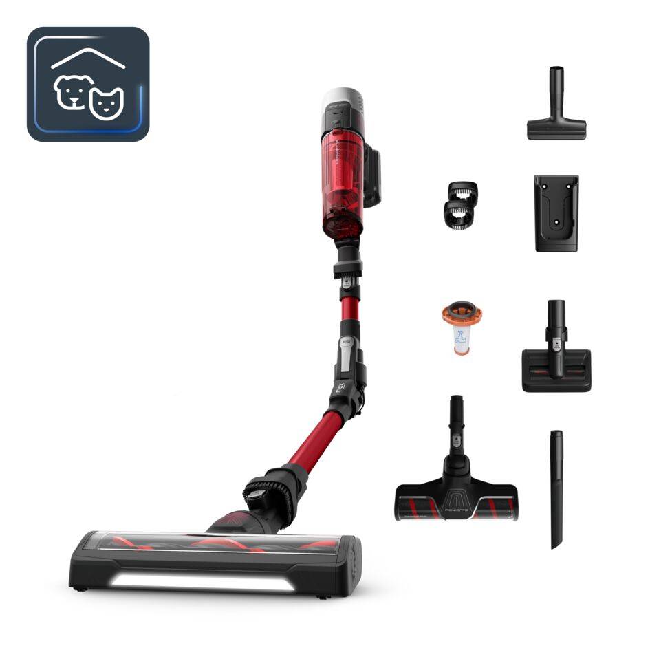 X-Force Flex 9.60 Animal care de Rowenta, Aspiradora escoba sin cable,100 AW, Kit Completo de Cepillos y Accesorios, Tecnología Flex, Hasta 45 Minutos de Autonomía