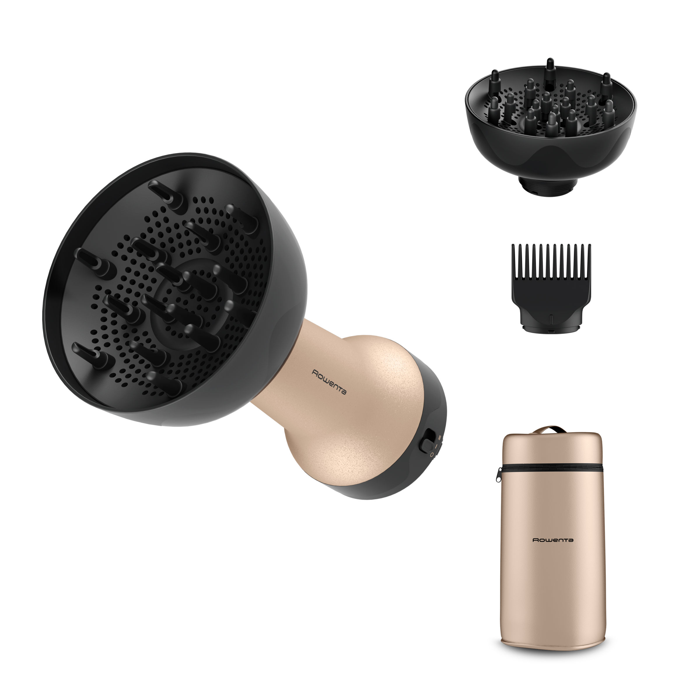 Curl Harmony de Rowenta, Difusor de aire caliente, 3 en 1, Para cabellos rizado, Diseño ergonómico, 3 accesorios y neceser