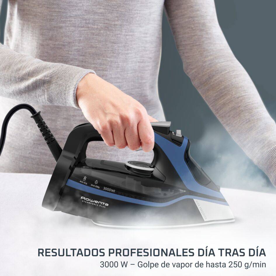 Steamforce de Rowenta, plancha de vapor, 3000 W, vapor continuo de 45 g/min, golpe de vapor de 250 g/min, óptima distribución del vapor, protección antigoteo, apagado automático, depósito de agua de 350 ml