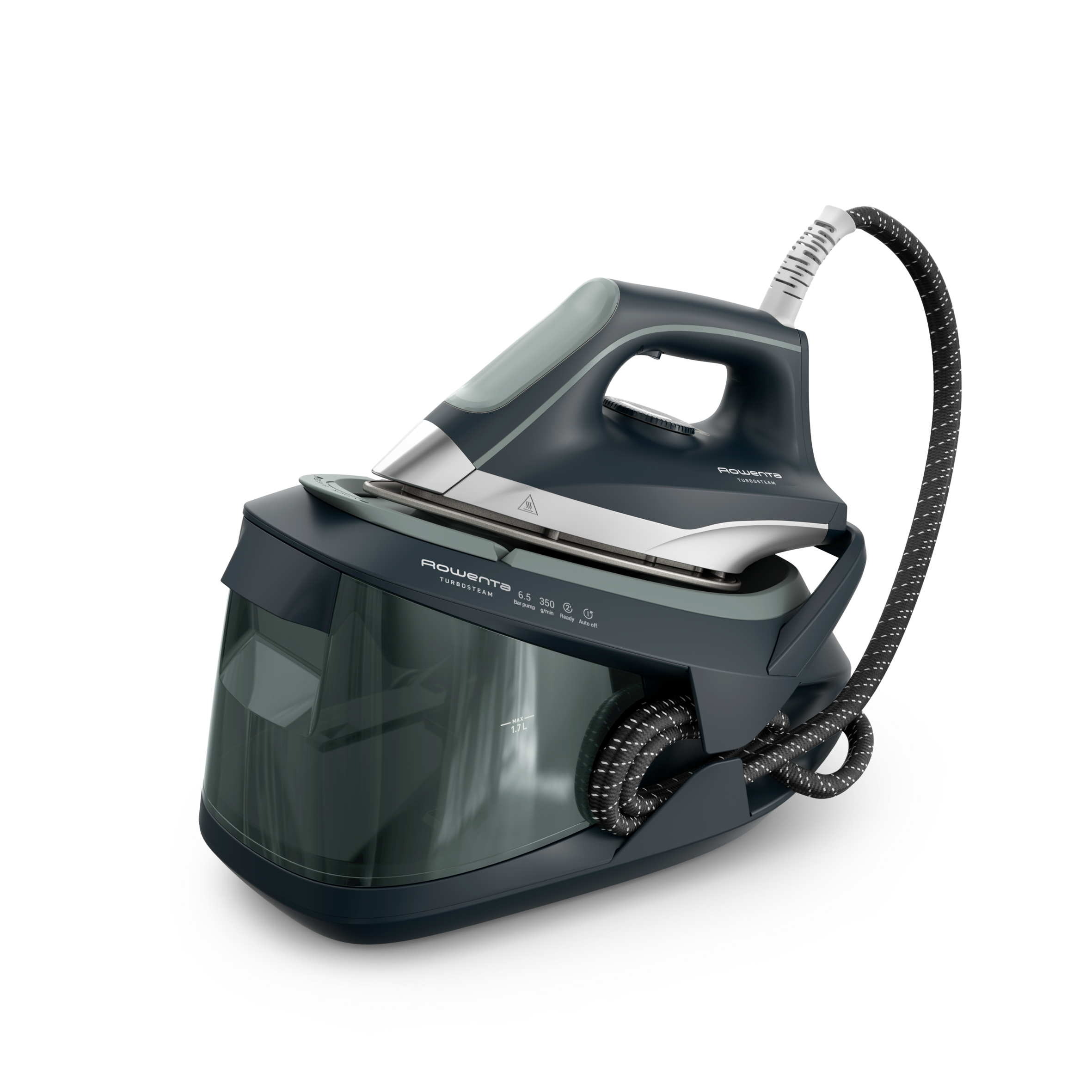 Turbosteam de Rowenta, Centro de planchado, 6,5 bares, Golpe de vapor de 350 g/min, Suela MicroSteam, Modo Eco, VR8323E0