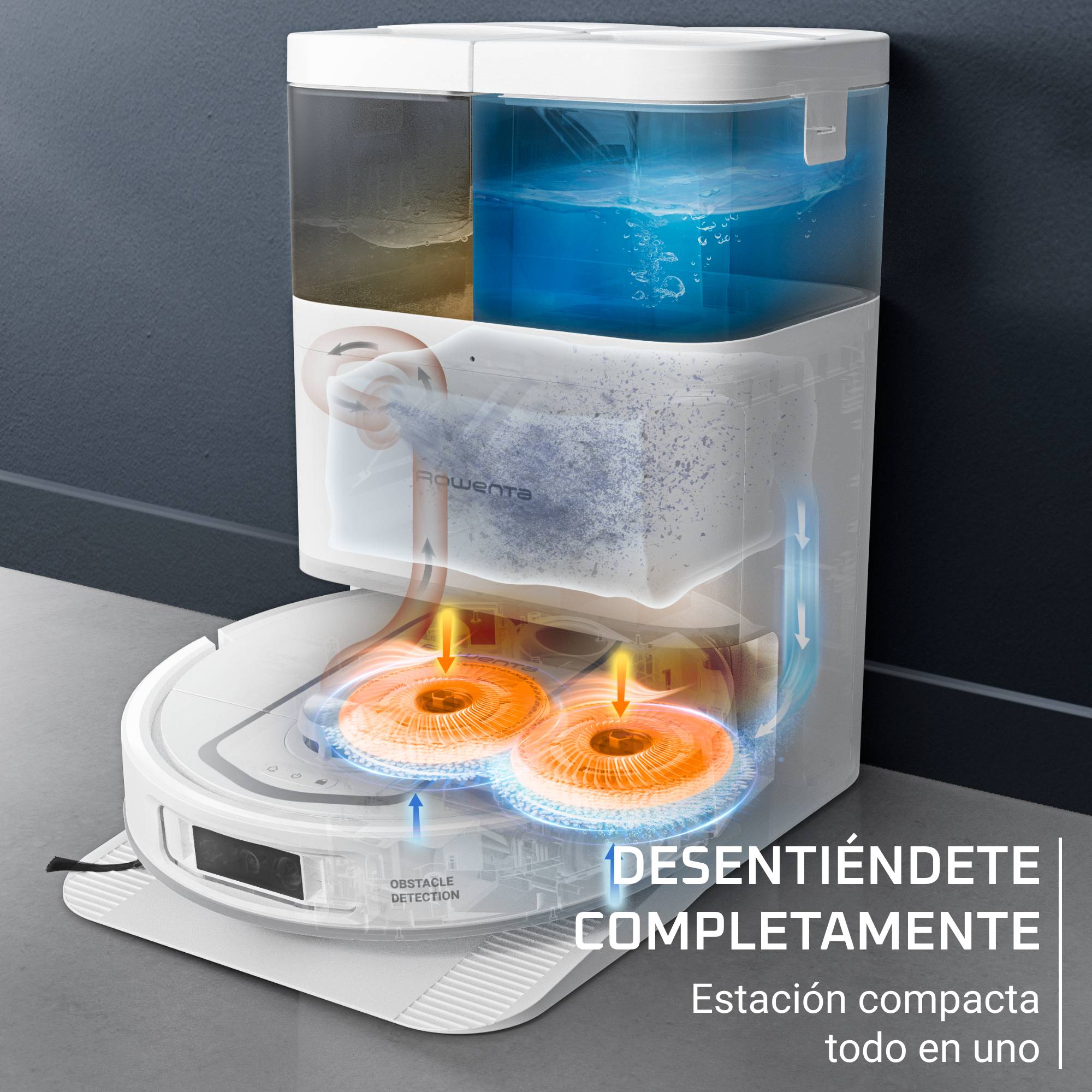 X-Plorer Serie 580 Max de Rowenta, Robot aspirador, lavado y secado automáticos de mopas, estación de vaciado automático de la suciedad, navegación inteligente