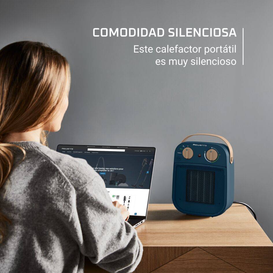 My Nomad de Rowenta, Calefactor Potente, Silencioso, Modo Turbo 1800W, Modo Eco 900W, Diseño Compacto, Fácil de transportar, Azul