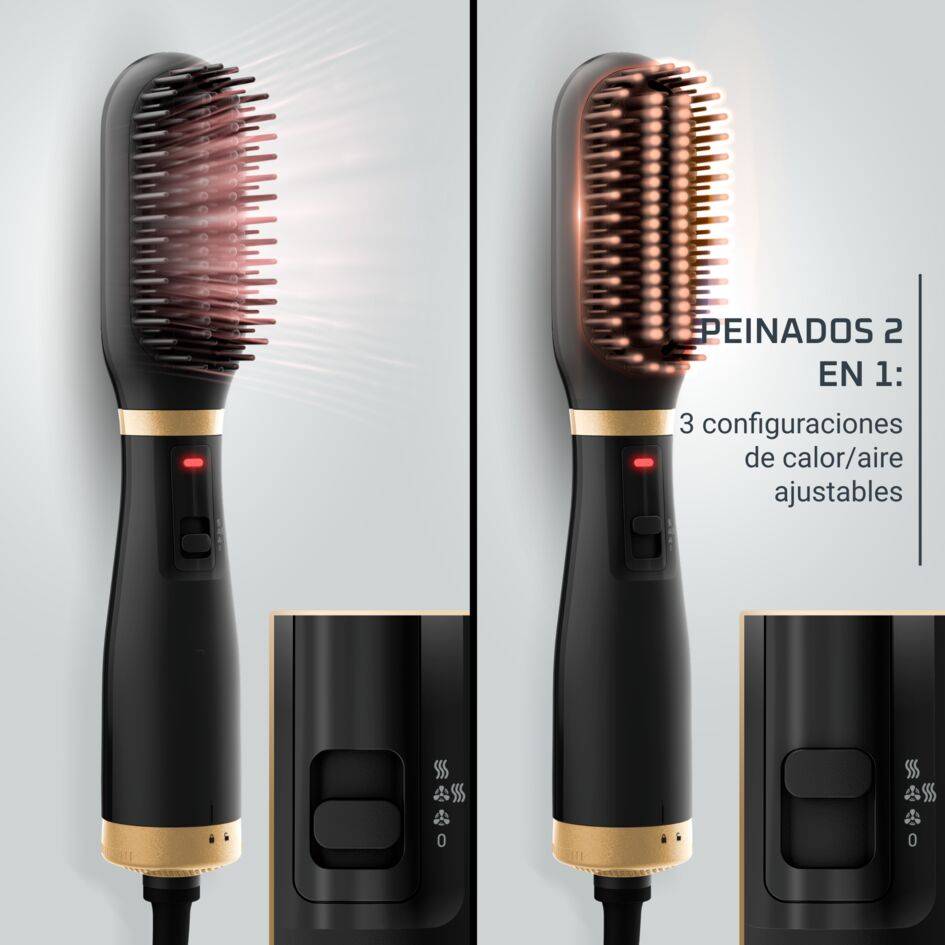 Powerstraight Air de Rowenta, cepillo secador, secado y alisado 2 en 1, Diseño compacto, Negro
