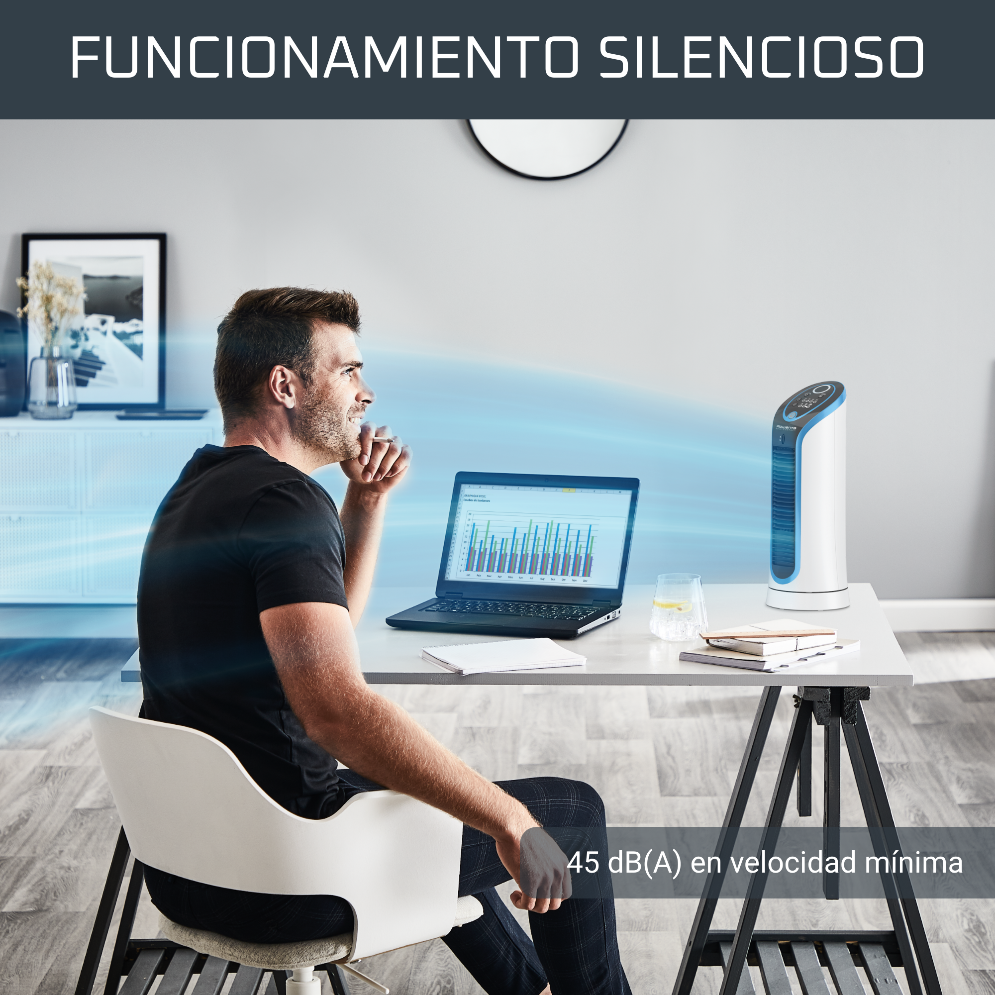 Eole Compact de Rowenta, Ventilador de torre, 3 velocidades, silencioso, oscilación automática